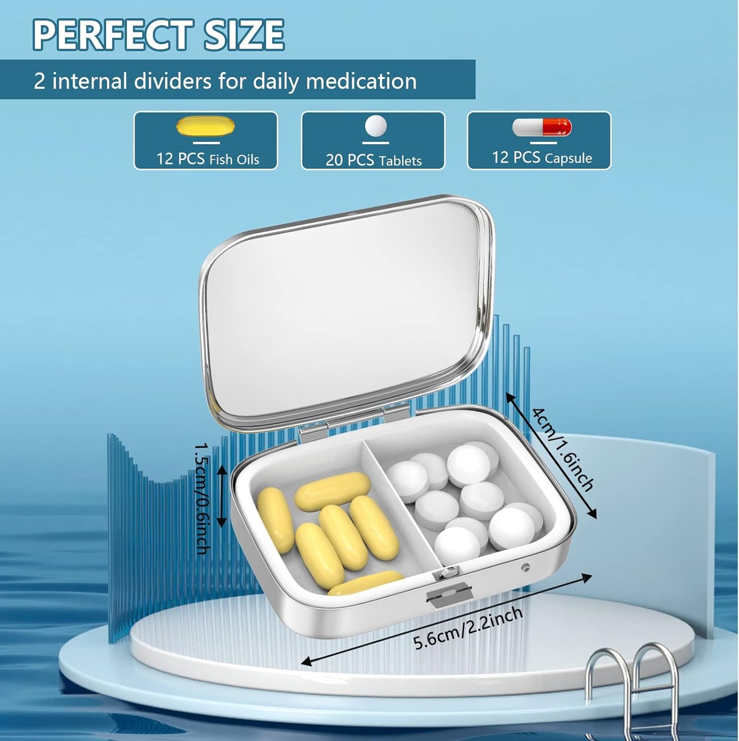 Pill Box 2 Compartment Medicine Pill Case,Portable for Pocket or Purse Pill Box Decorative Metal Medicine Vitamin Organizer Unique Gift（4PCS）