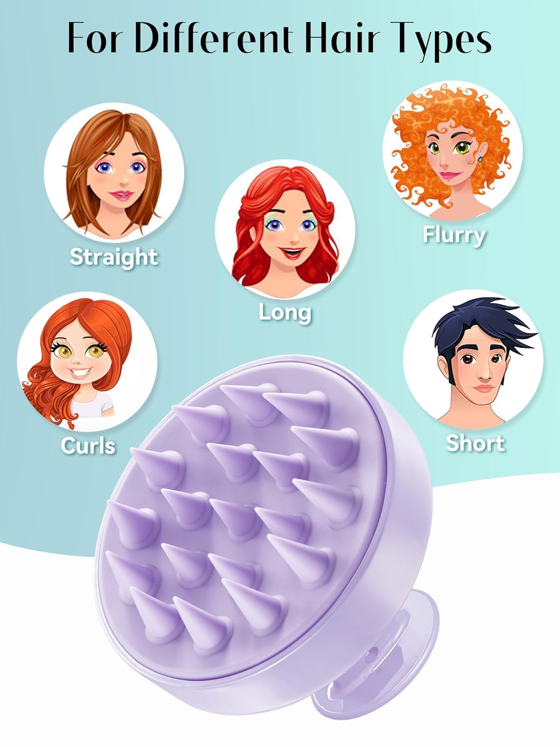 HEETA Shampoo Scalp Brush Massager Hair Growth, Scalp Scrubber with Soft Silicone Bristles for Dandruff Removal, Hair Brush Exfoliator, Light Purple