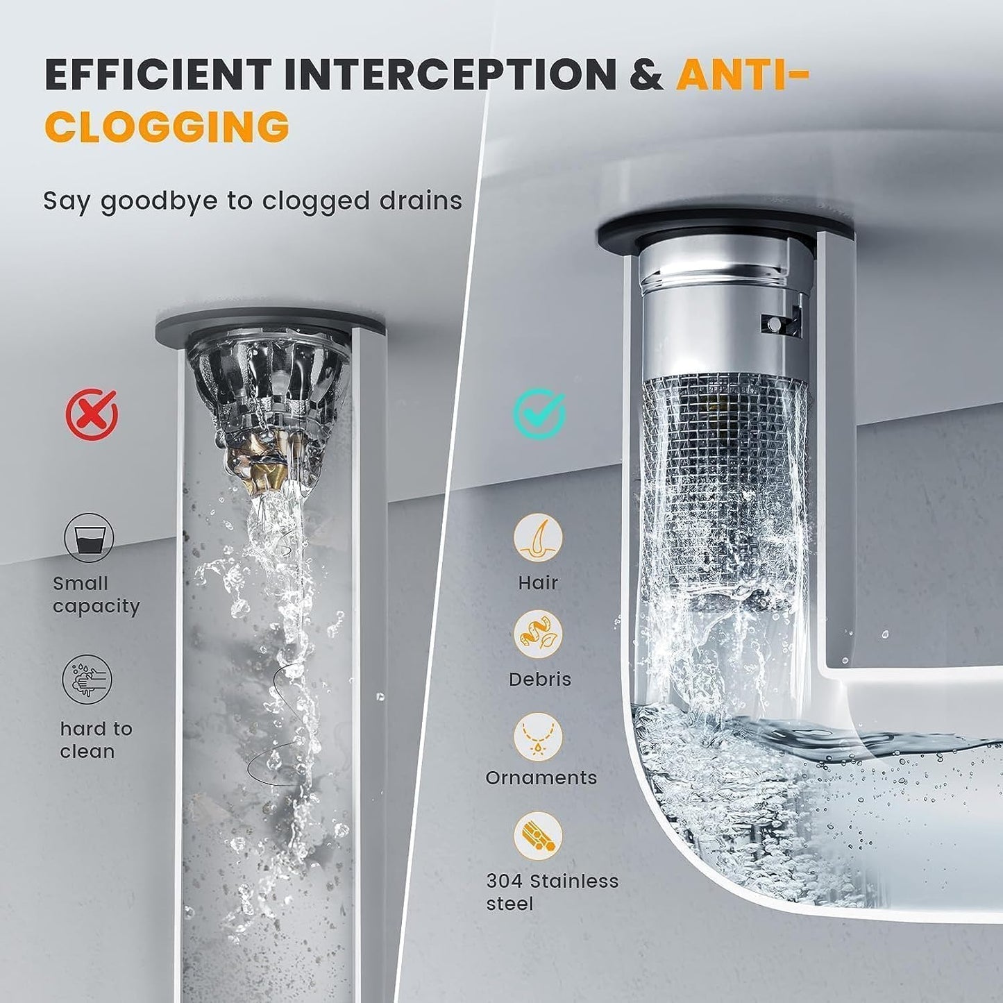 Sink Plug Hair Trap, Off-Bathroom Sink Stopper Hair Catcher, 2026 New Universal Pop up Sink Drain Filter, Stainless Steel Floor Drain Filter Bathroom Sink with Basket, Easy to Install (1Pack)