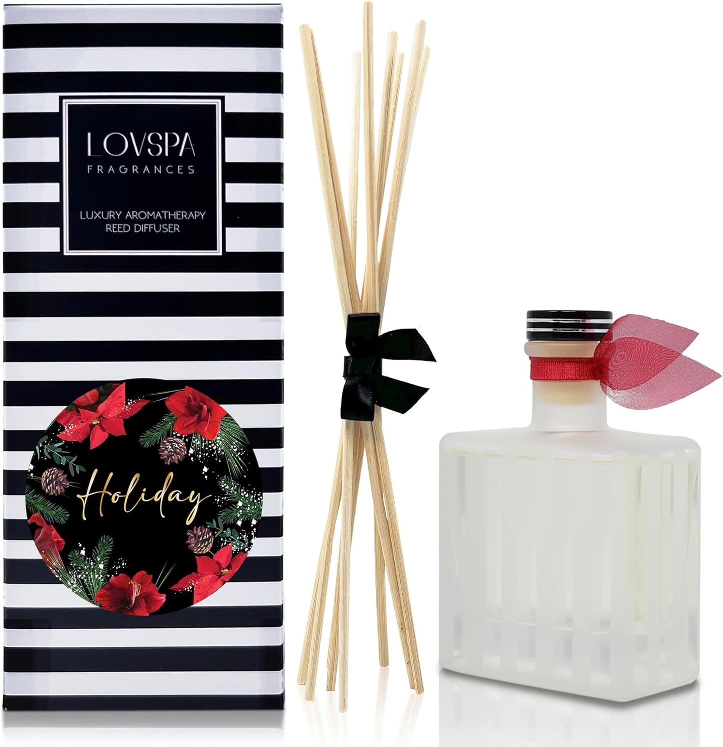 LOVSPA Reed Diffuser Set, Holiday Scented Oil Diffuser with Sticks, Home Fragrance Accessories for Bathroom Shelf Decor, Aroma Diffusers for Home or Office Desk, USA Made
