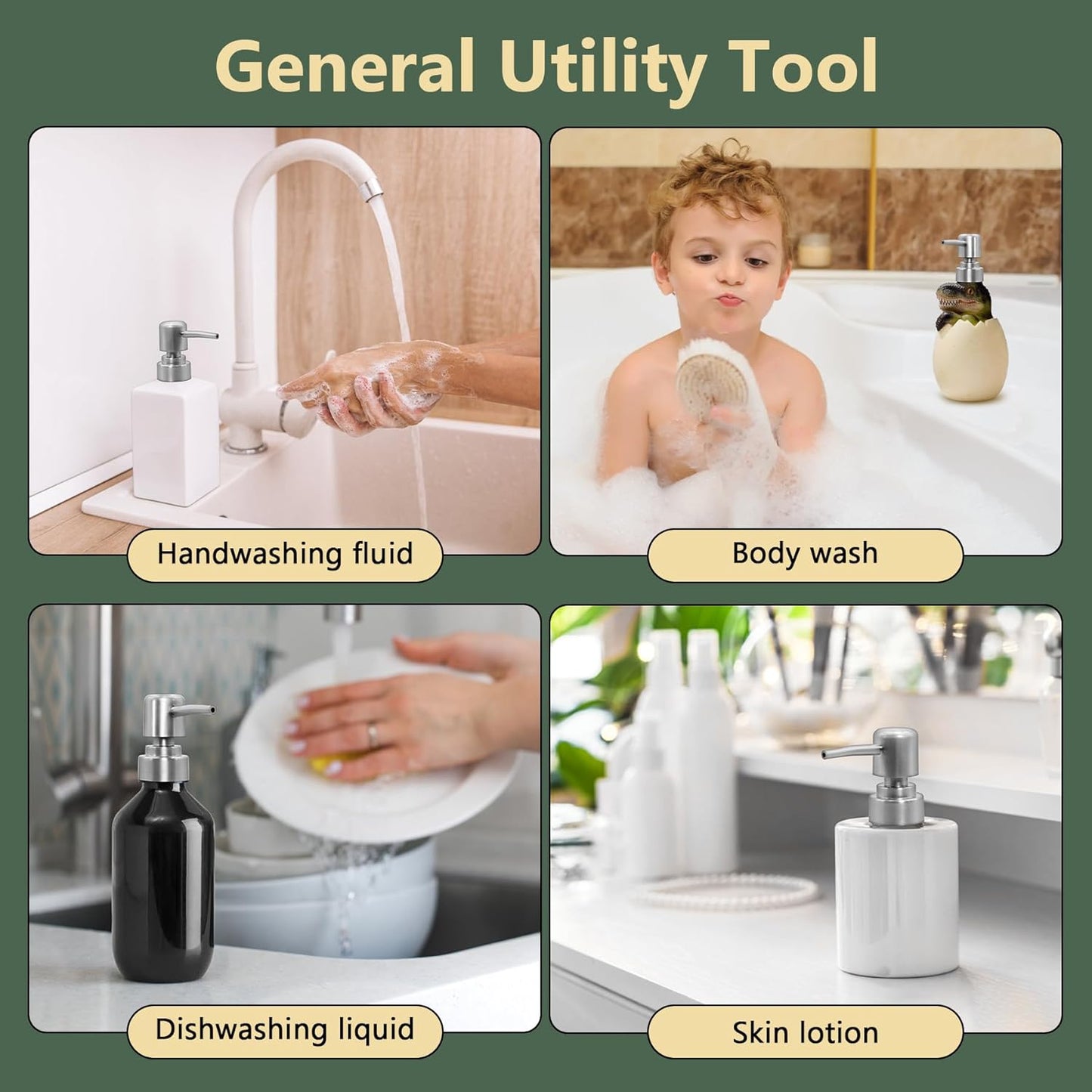 6Pcs Soap Dispenser Pump Head Replacement Set,Reusable Hand Soap Dispenser Top for Bathroom,Kithen Worktop Bottles, Standard Diameter 28/400 Neck Size (6, Silver)