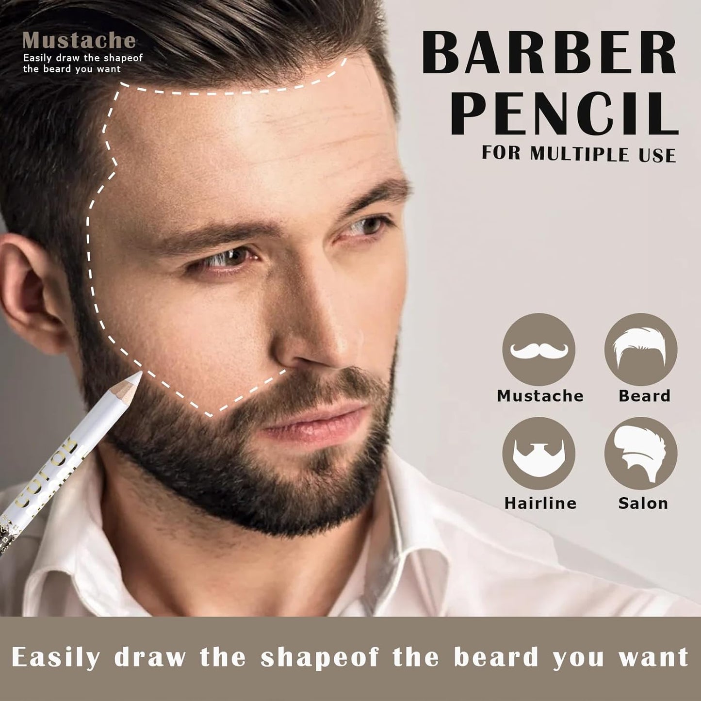 12Pcs Barber Pencil Set Hairline Enhancement Pencils Kit for Lineup Magic Beard Shaping Beard Guide Pen with Sharpener Barber Chalk for Beard Makeup Design for Men White Black Tan Brown
