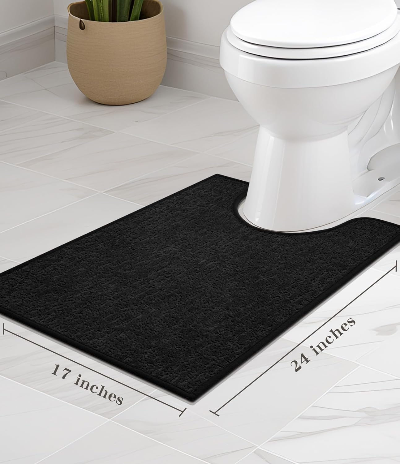 chakme Bathroom Rugs Mat U-Shaped 24x17, Ultra Thin Non Slip Bath Mat Small Quick Dry Absorbent Bath Mat for Bathroom Floor, (Black, U-24"x17")