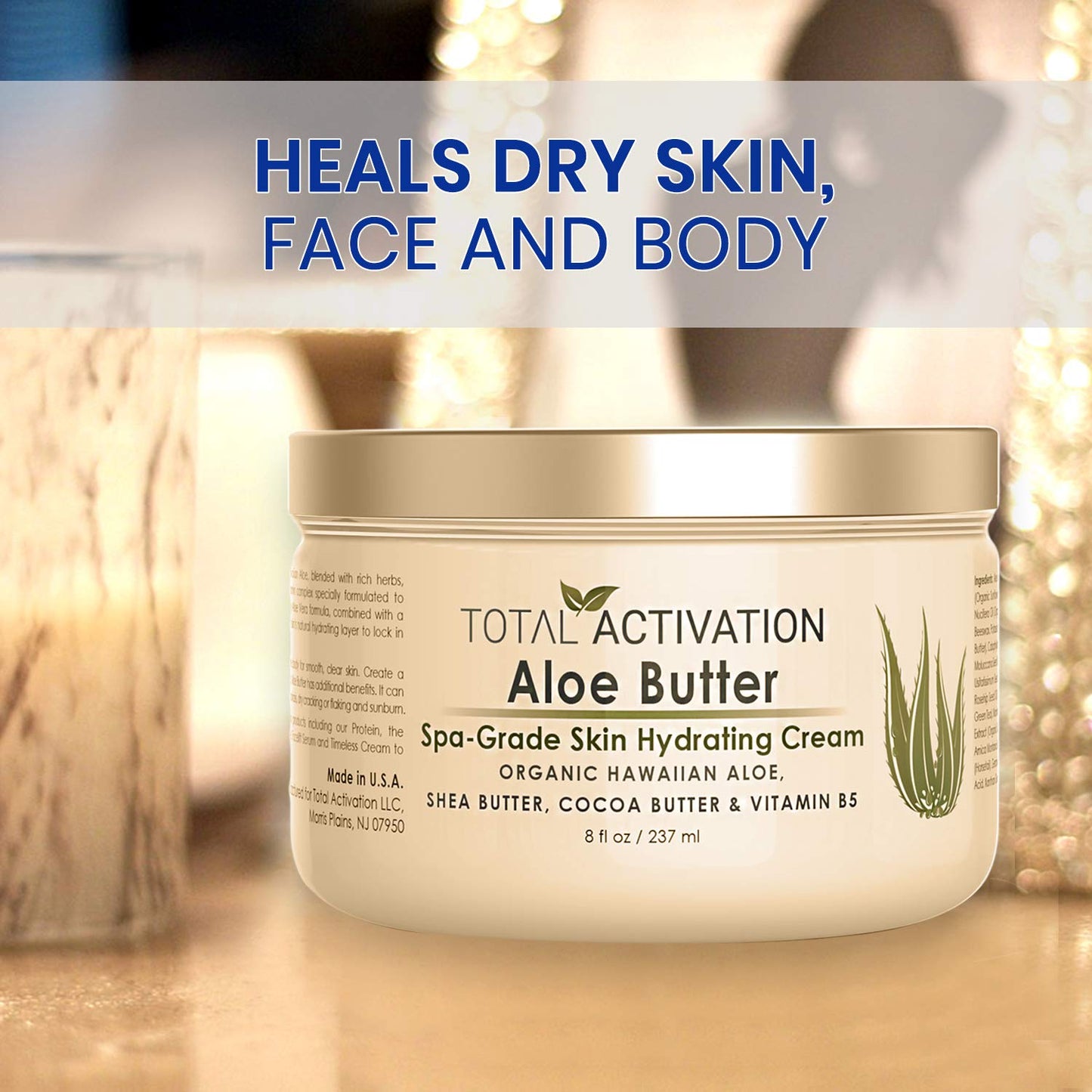 Total Activation Large 8 oz Hawaiian Aloe Vera Cream for Face, Moisturizer to use Day or Night, Anti Wrinkle Aloe Vera Lotion for Skin, Sunburn Relief, and Dry Skin