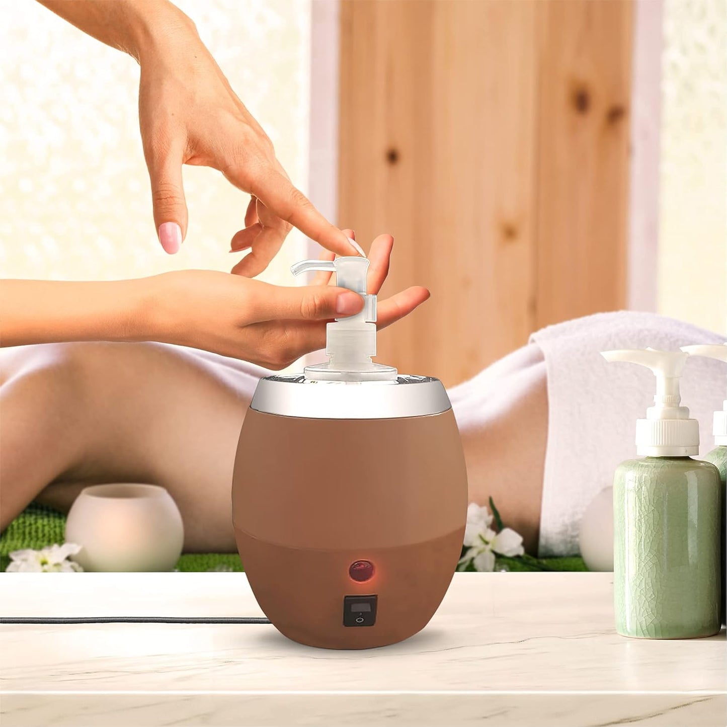 Massage Oil Warmer Bottle by AMETHYST LAKE, Bottle Warmer Dispenser Heater,1 Bottle Warmer for Oil, Lotion & Cream, Oil Heater Beauty Salon Treatment Equipment.