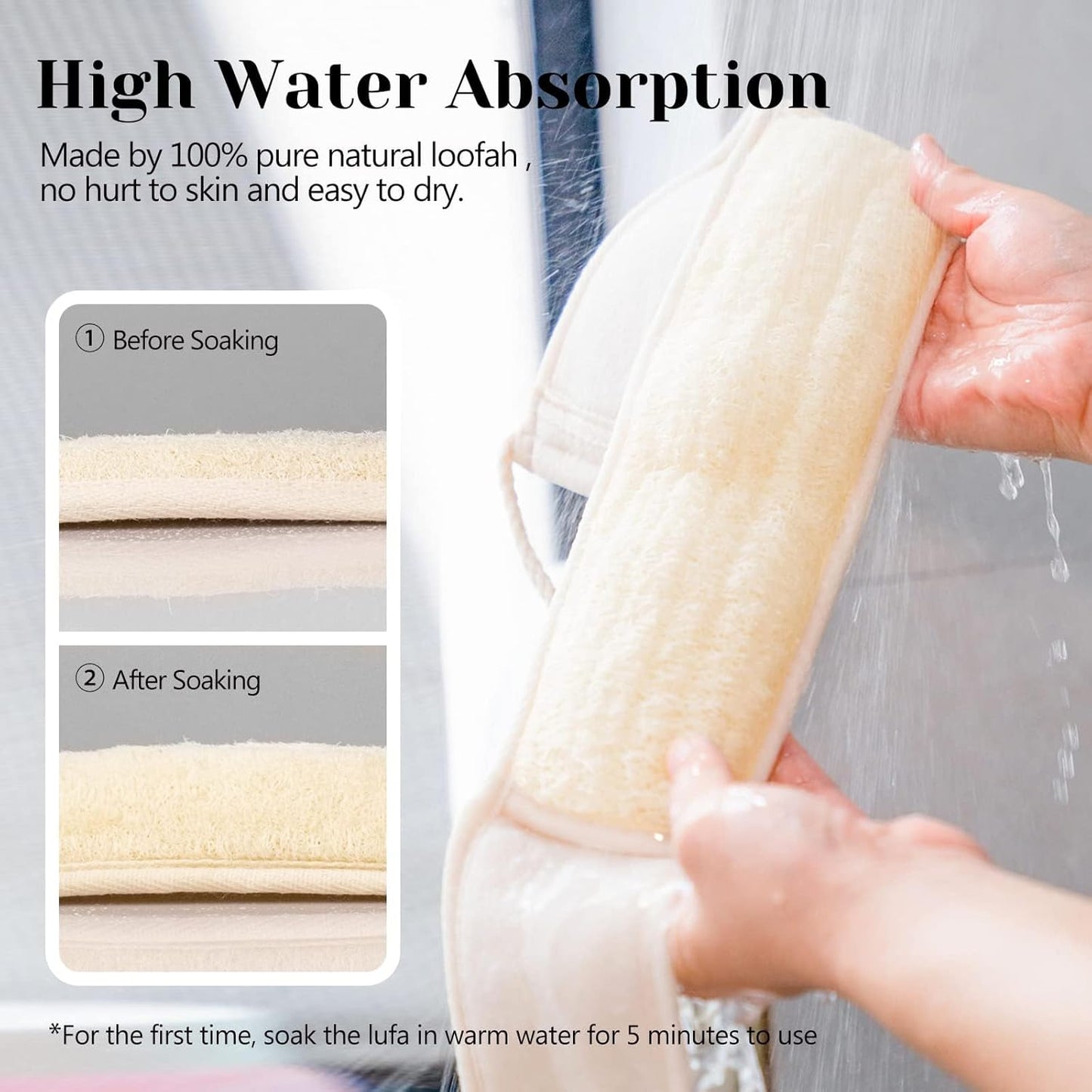 Inmorven Natural Loofah Exfoliating Back Scrubber for Shower Set (40 inch), Loofah for Men Women Sponge Pads & Body Sponge Scrubber, Deep Clean & Invigorate Your Skin, Beige