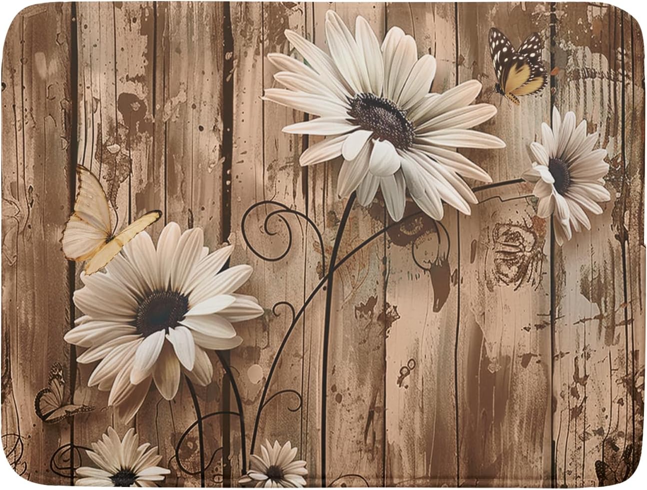 Summer Daisy Flowers Dish Drying Mat for Kitchen Counter 16x18in Rustic Wood Floral Kitchen Mat Daisy Microfiber Absorbent Dish Drainer Mat Fast Dry Kitchen Accessories Dishes Pad for Countertops