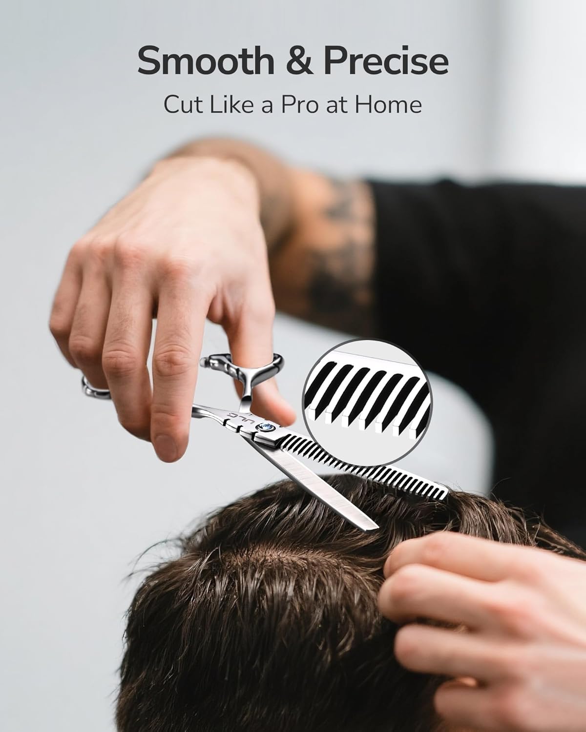 ULG Hair Thinning Scissors 6.7” Shark Series 100% Japanese Stainless Steel, Offset Handle, 30-Tooth Seamless Thinner 15% Hair Removal, Professional Barber Layering Shears for Salon & Home Hair Styling