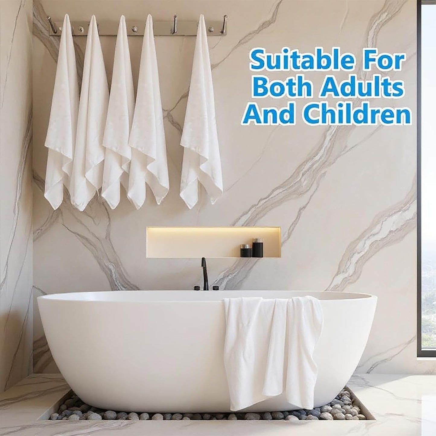 8 Pack Microfiber Bath Towels Bulk 27'' x 60'' Oversized Size Bath Towel Highly Absorbent Extra Large Soft Drying for Shower Beach Salon Winter Sport Spa Gym (Simple,White)