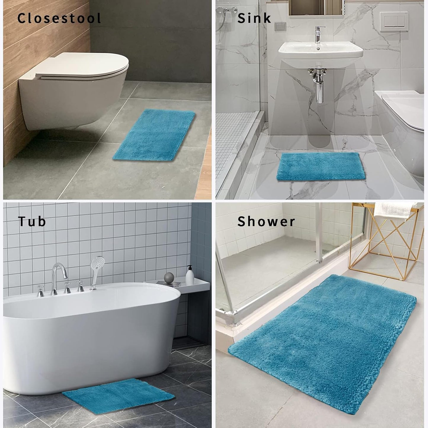 FIFU Bathroom Runner Rug 24" W x 60" L, Bath Mats for Bathroom, Bedroom & Kitchen, Non-Slip Rubber Latex Backing, Comfort & Soft Shower Bathmat & Carpet for Sink, Home & Hallways, Sky Blue