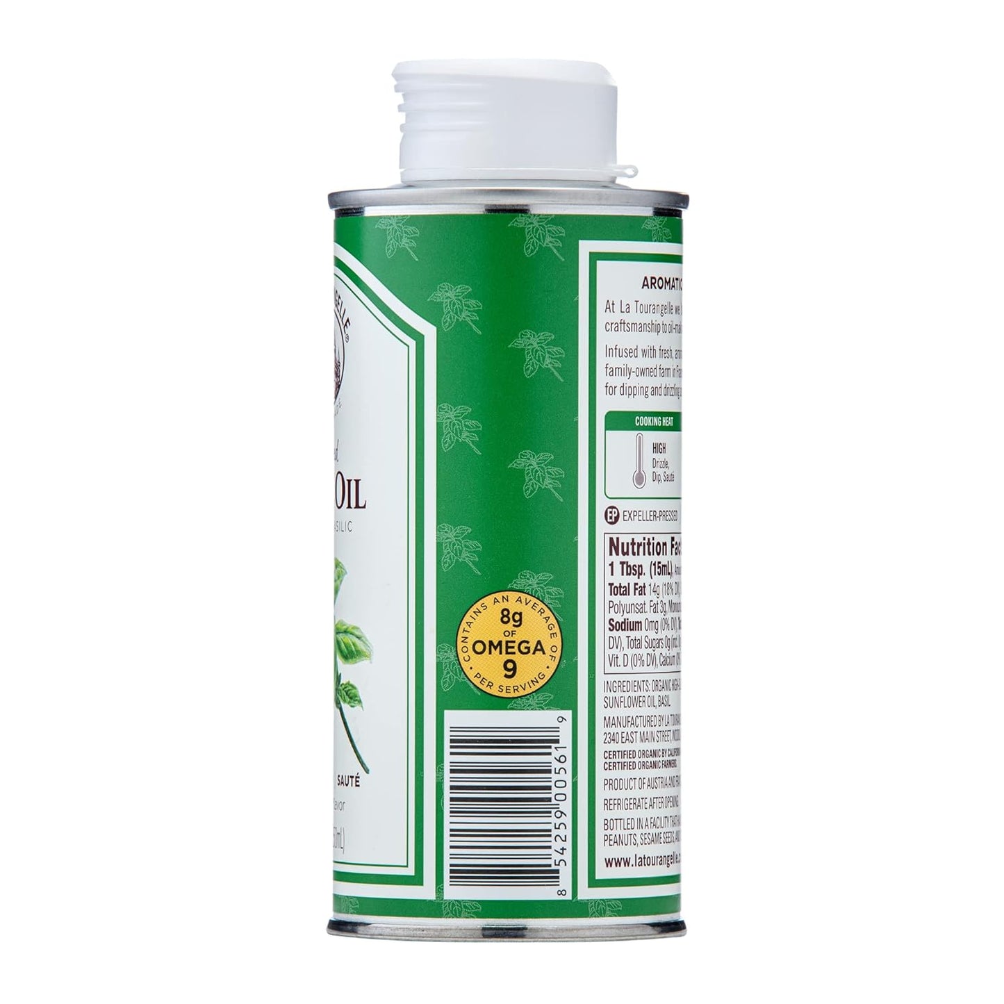 La Tourangelle, Basil Oil, Expeller-Pressed High-Oleic Oil, Great for Salads, Finishing Oil, Spread, Sauce, Dips, 8.45 fl oz
