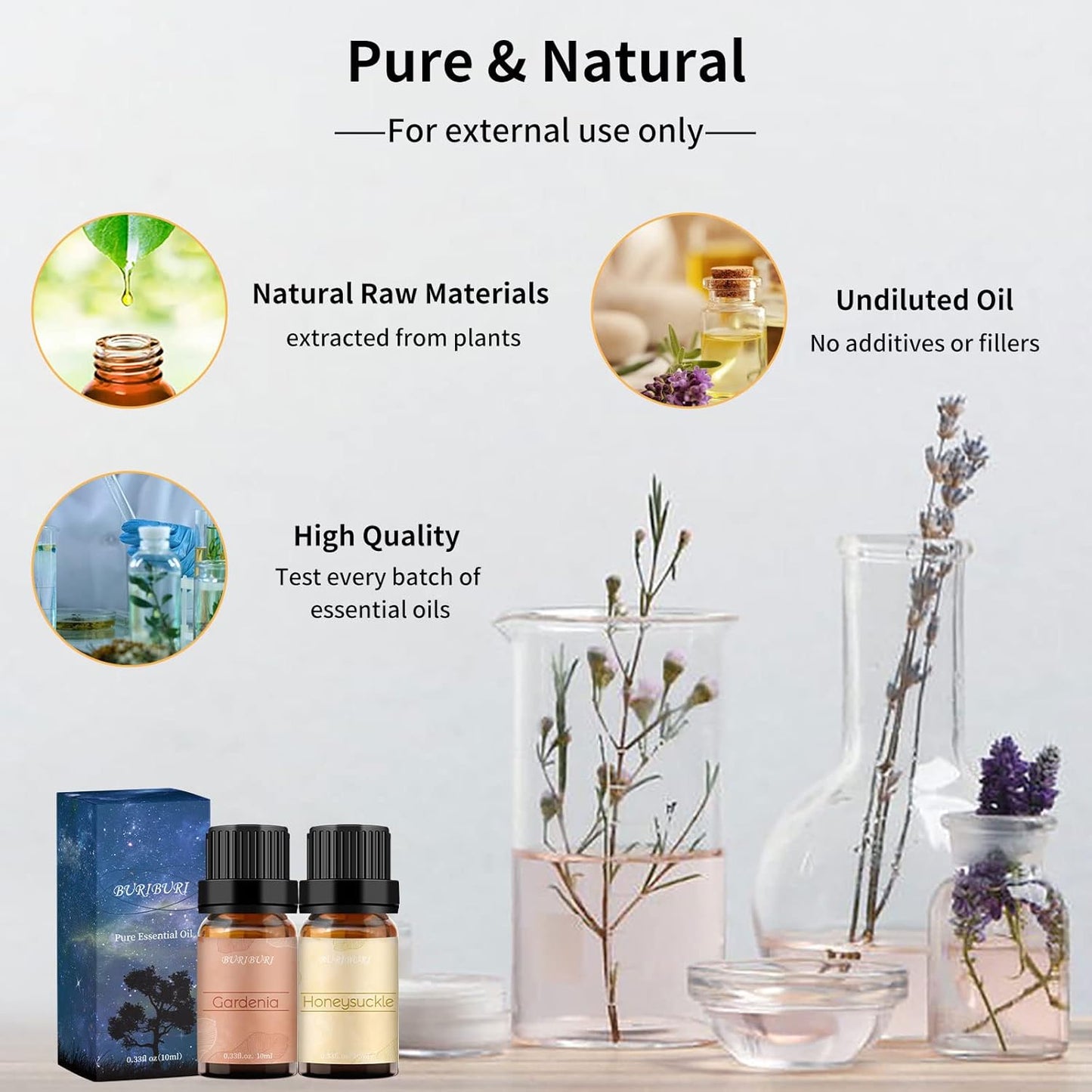 BURIBURI Honeysuckle and Gardenia Essential Oil Set, 100% Pure, Undiluted, Natural Essential Oils Gift Set for Diffuser, Massage