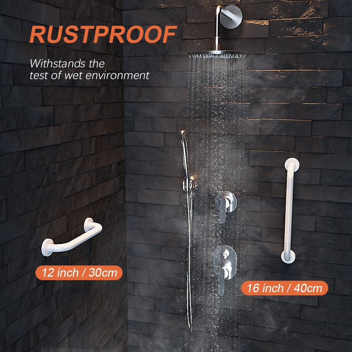 2 Pack 12 Inch Oil Rubbed White Shower Grab Bars w/Anti-Slip knurled Grip, iMomwee Stainless Steel Wall Mount Bathroom Safety Balance Handrail, Handicap Elderly Senior Assist Textured Grab Bar Handle