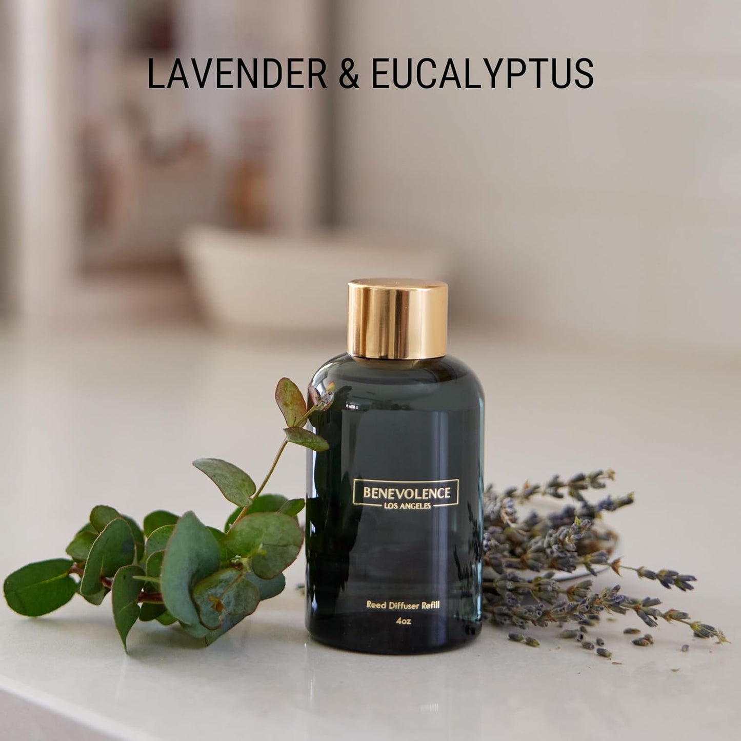 Benevolence LA Lavender & Eucalyptus Reed Diffuser Oil Refill | Long Lasting Home Fragrance for Bathroom and Bedroom | Essential Oils for Relaxation - 4 oz