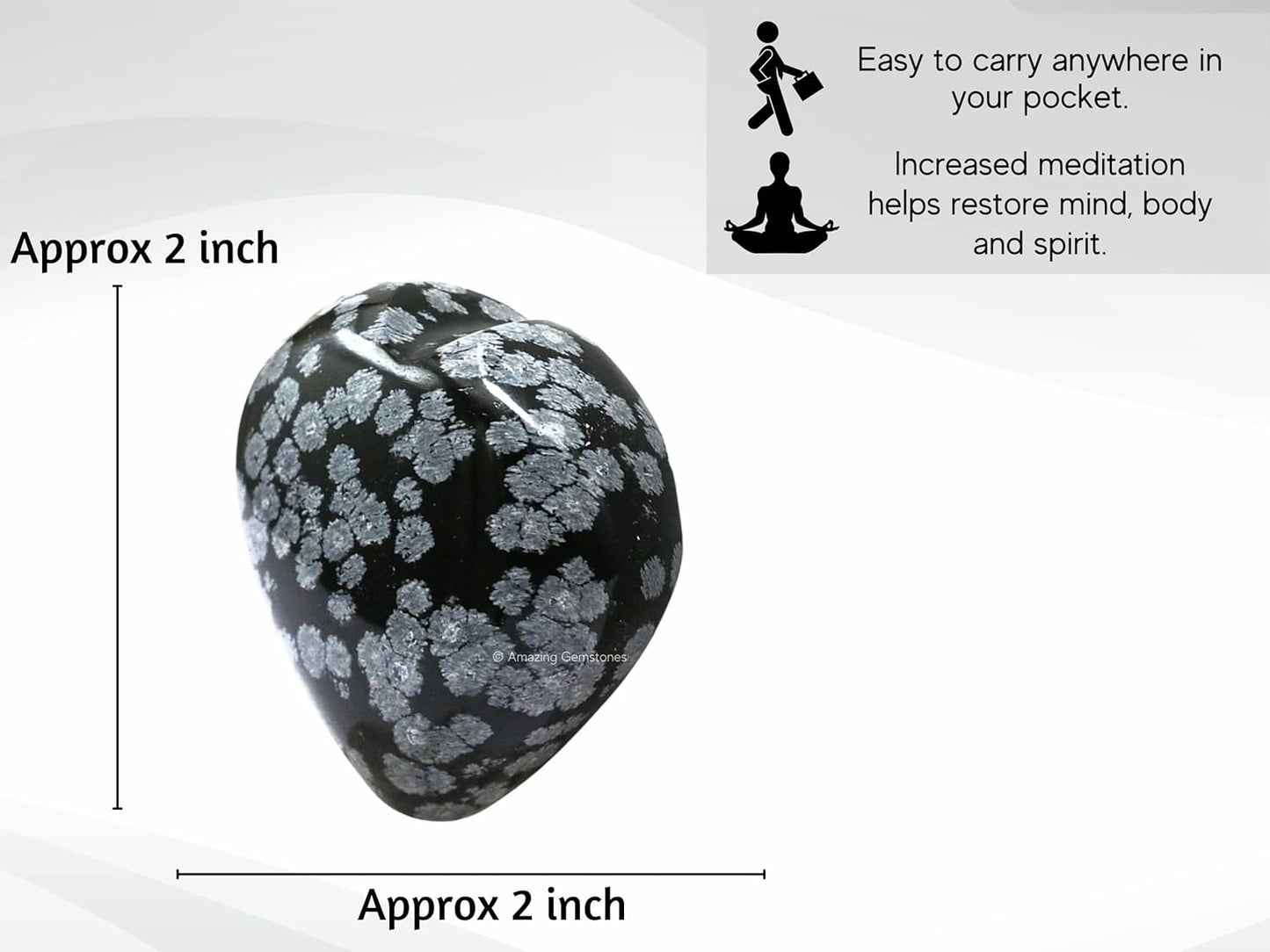Amazing Gemstone Snowflake Obsidian Crystal Heart Palm Stone - Pocket Massage Worry Stone for Natural Body Chakra Balancing, Reiki Healing and Crystal Grid