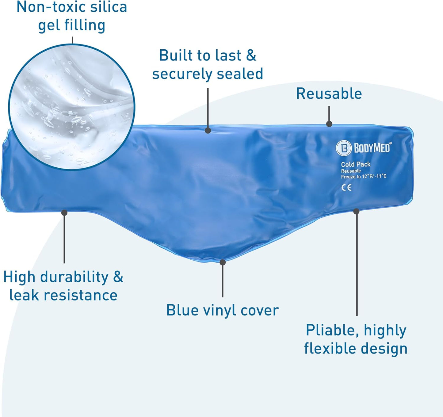 BodyMed Reusable Vinyl Ice Pack (2-Pack) for Neck - Professional Grade Cold Therapy for Injuries, Aches, Swelling, Bruises, Sprains - 23 in. Long (Neck Contour)