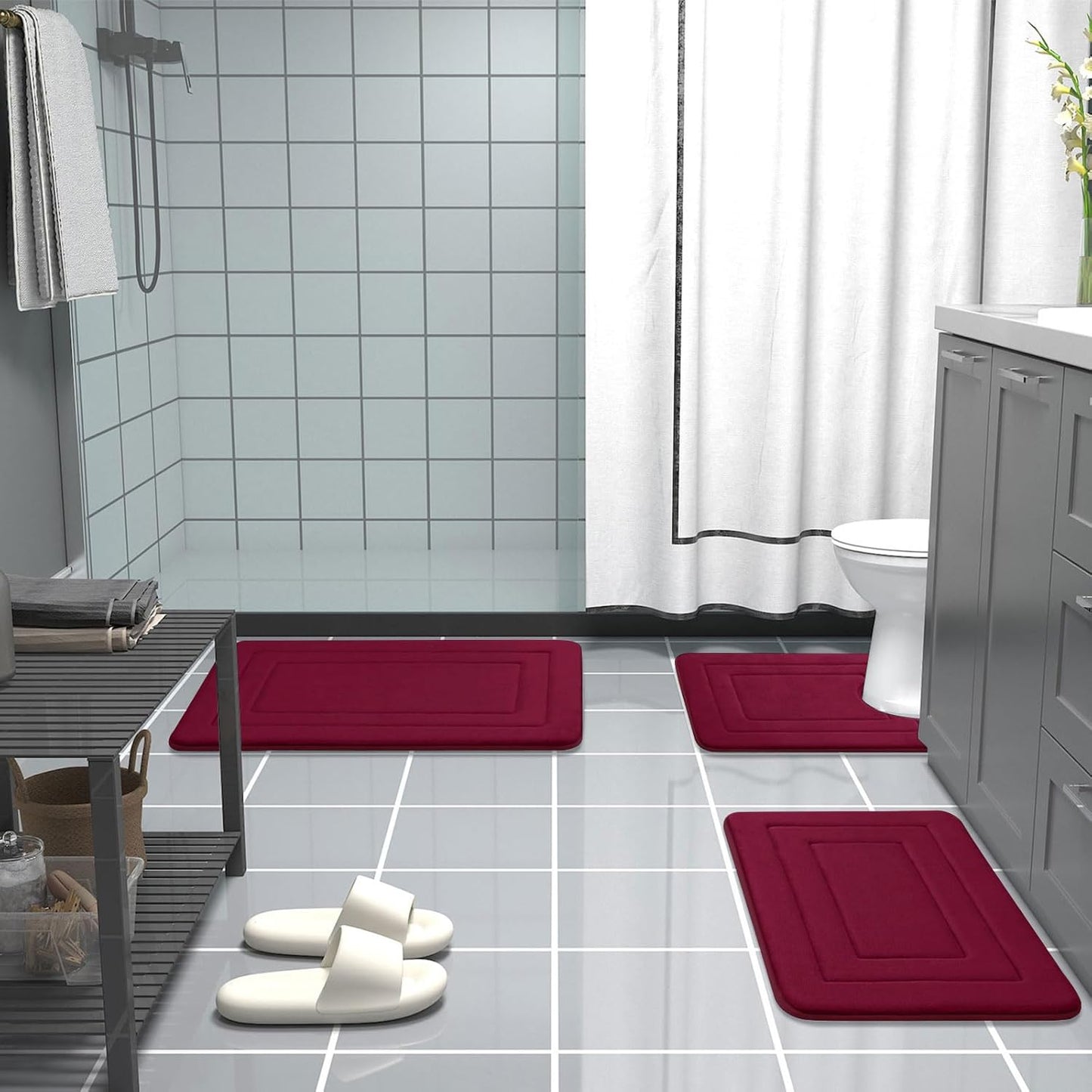 Arotive Memory Foam Bathroom Rug Mat 70x24, Ultra Soft and Absorbent Bath Mat, Machine Wash Dry, Comfortable Bath Rug Carpet for Bathroom Floor, Tub and Shower, Burgundy