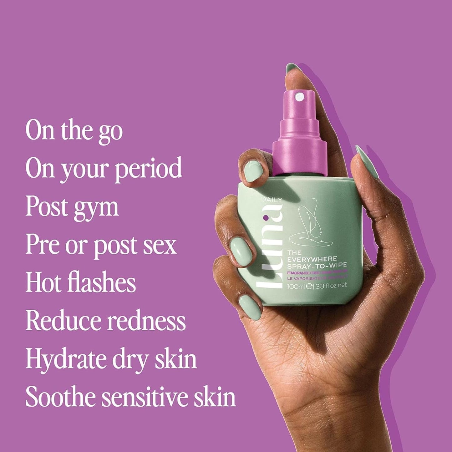 Luna Daily Body Cleansing Spray | Fragrance-Free Feminine & Body Mist | Unscented, Hydrating & Gentle | For Intimate Areas, Underarms & Travel | pH-Balanced Personal Care Essential, 100ml