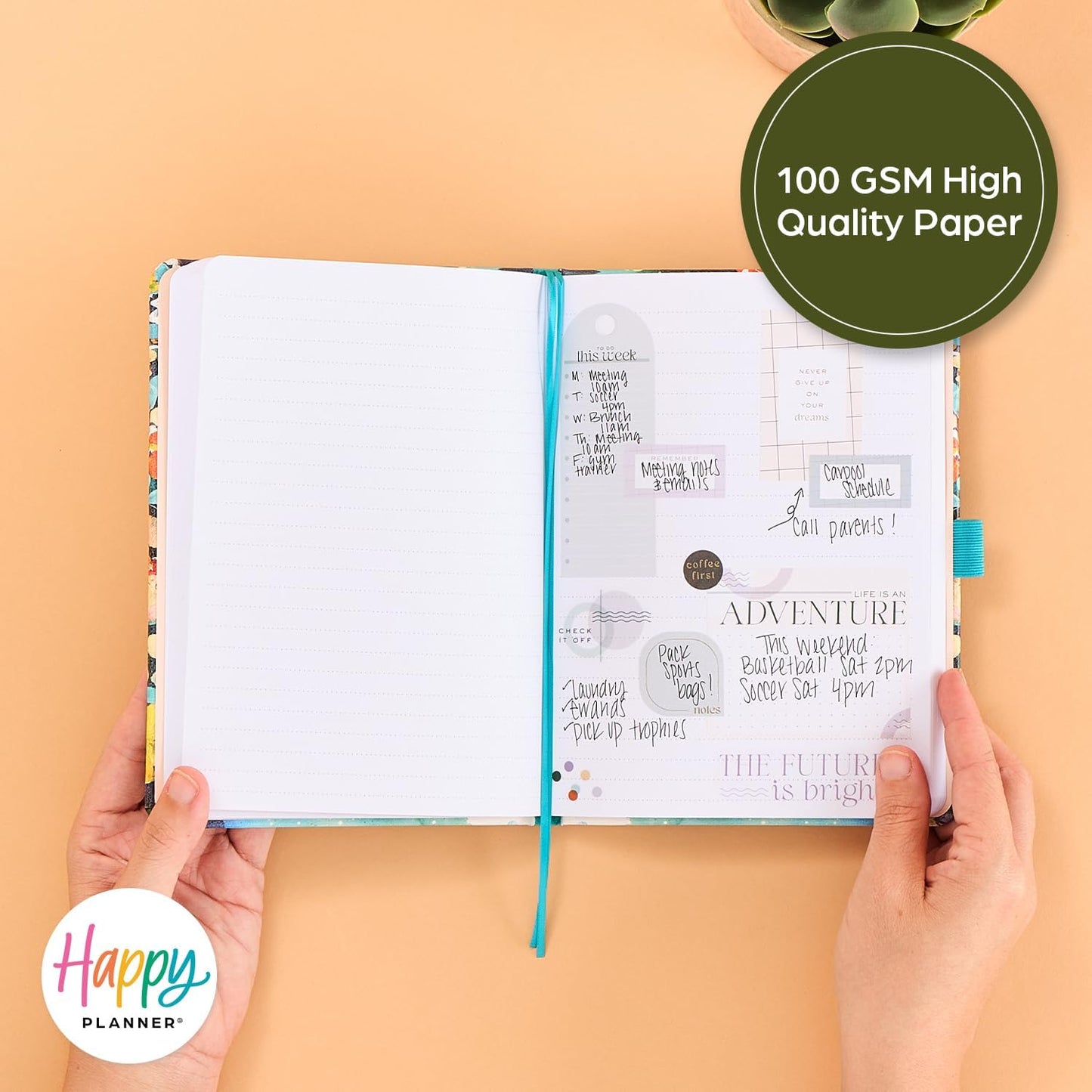 Happy Planner Book-Bound Dot-Lined Journal, Hardcover Journal for School or Office with Thick 100 GSM Paper, Serene Garden, 80 Pages, 5.75" x 8.25"
