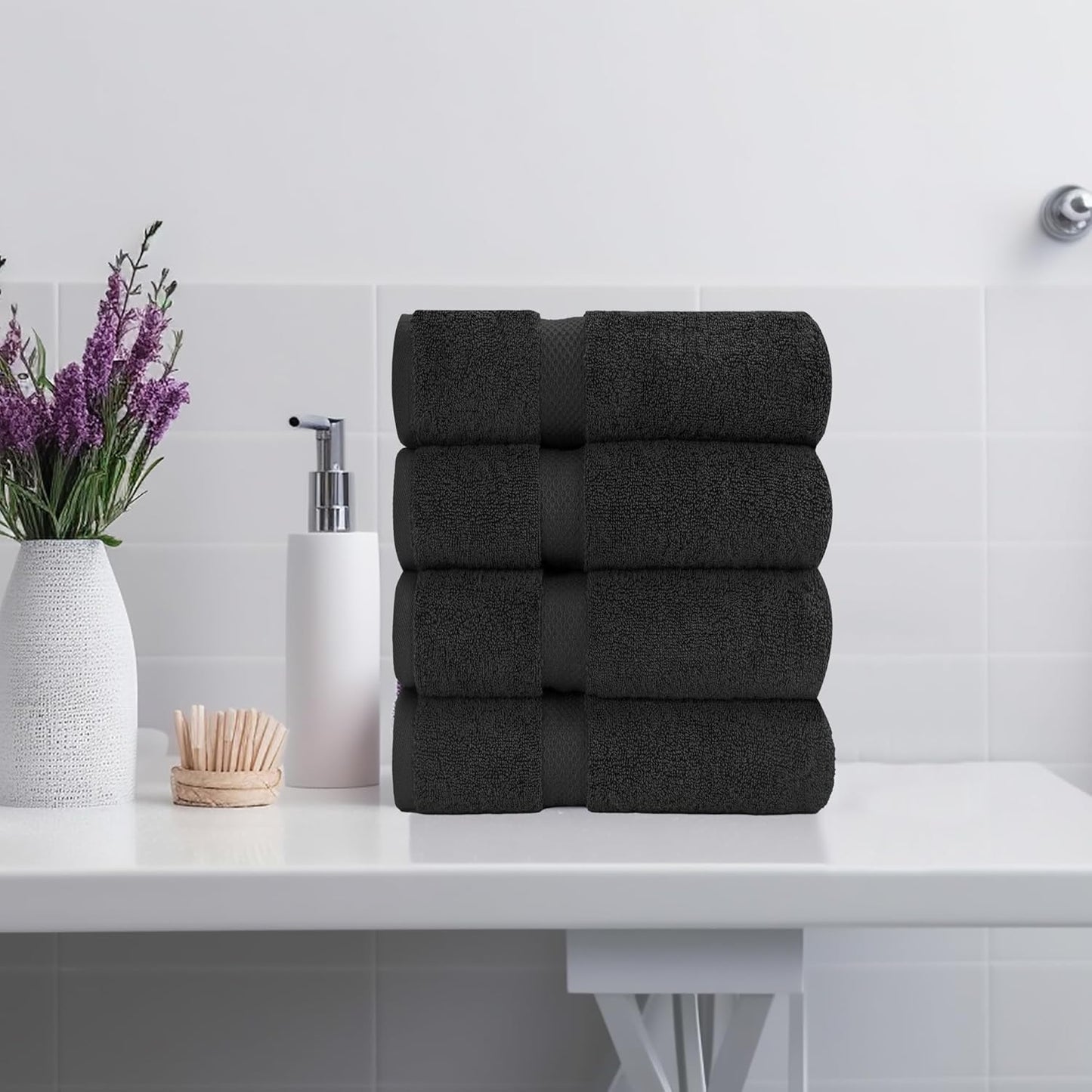 Bath Sheet 30 x 60 Pack of 4 | 450 GSM Quick Dry and Highly Absorbent | 100% Cotton Terry Towels for Bathroom - Perfect for Shower - Pool and Spa - Luxury Soft Towels - Charcoal Grey