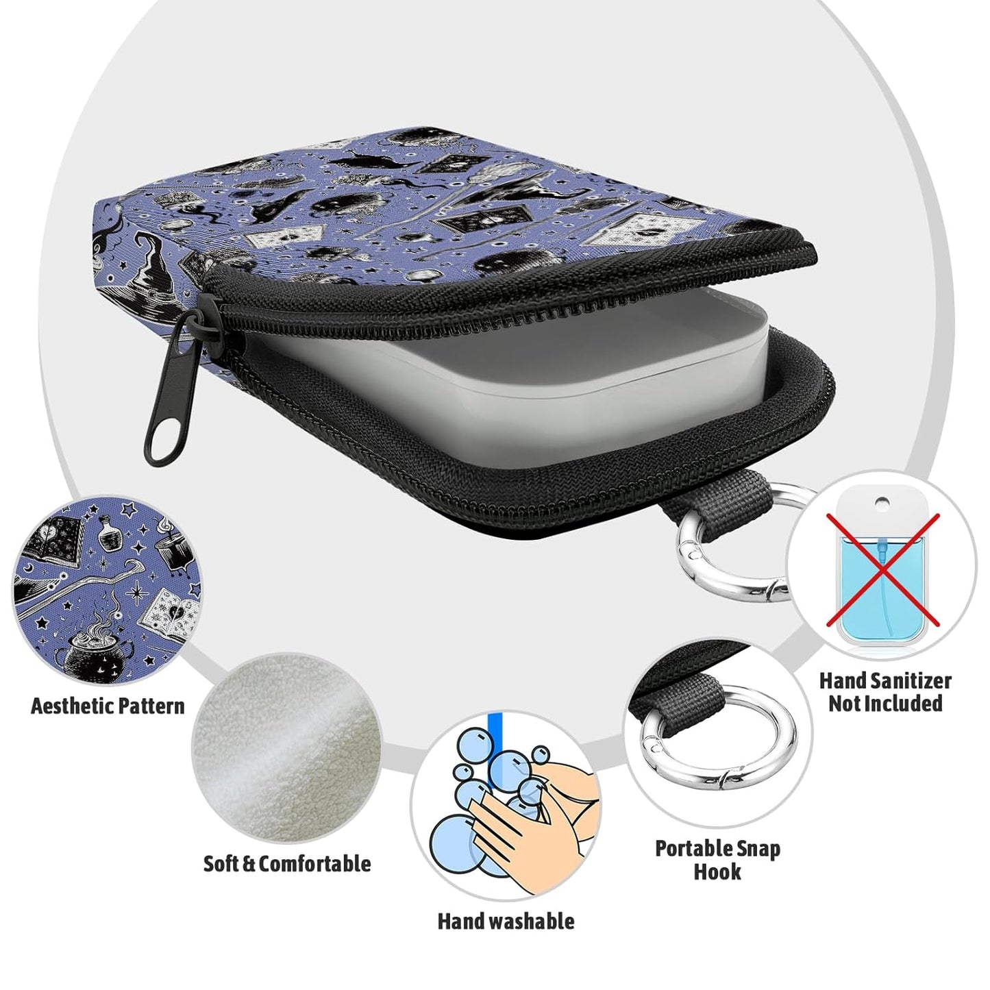 Magic Goth Hand Sanitizer Spray Case, Hand Sanitizer Holder Zippered Pouch, Cute Fashion Accessory with Snap Hook for Glow Mist and Power Mist 1FL OZ
