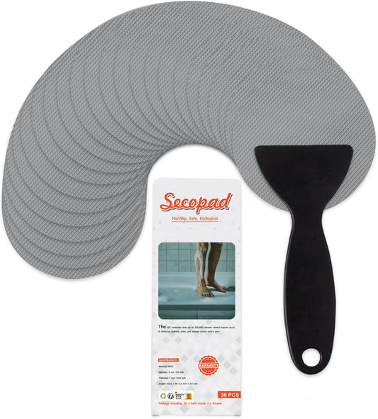 36PCS Bathtub Stickers Non-Slip, Safety Shower Treads Adhesive Appliques with Premium Scraper (Grey)