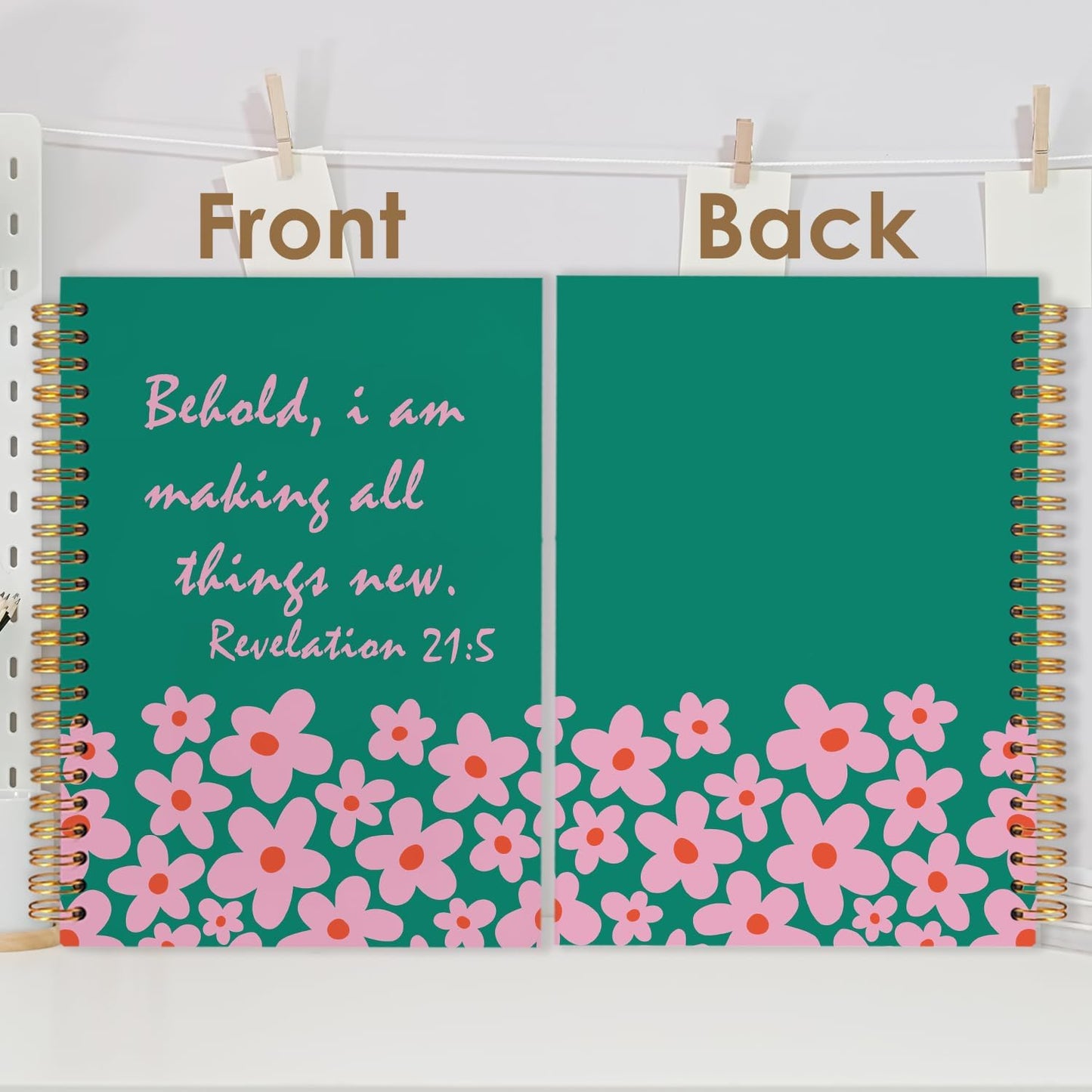 Inspirational Green Floral Christian Spiral Journal Notebook 5.5x8.3in, Prayer Bible Journal for Woman, Revelation 21:5 Bible Notebooks for Note Taking, Religious Hardcover Notebook