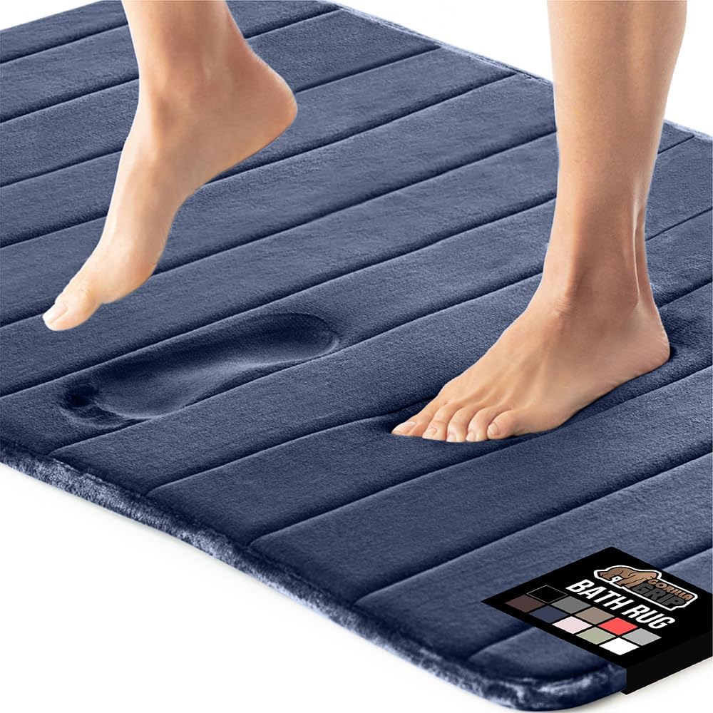 GORILLA GRIP Memory Foam Bath Mat, Soft Absorbent US Designed Bathroom Rug, Gripping Dots Machine Washable Bathmat, Cushioned Floor Mats, Shower Sink Rugs Room Décor Accessories, 30x20 Navy Blue