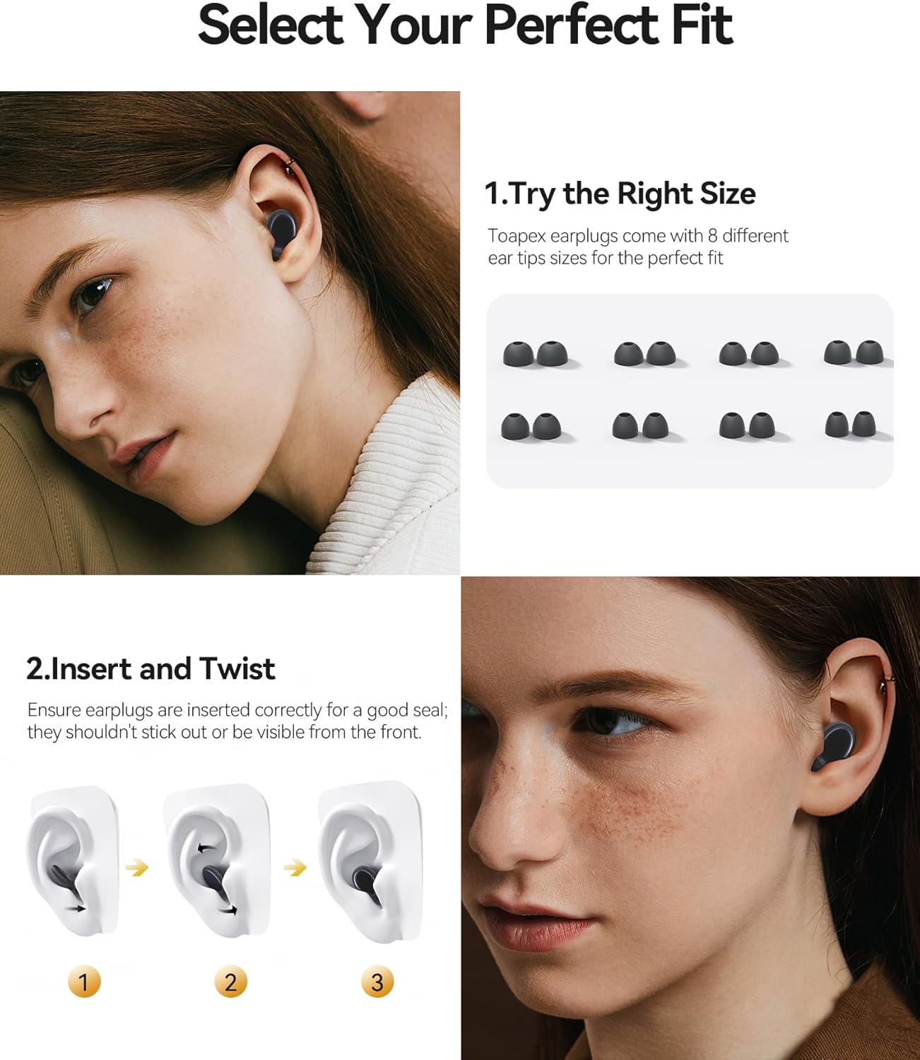 Ear Plugs for Sleeping 45dB Noise Cancelling Ear Plugs for Concerts & Noise Reduction, Earplugs for Sleep, Snoring Airplane Musician Calmer, Silicone Earplugs Reusable Concert Ear Plug +8Tip Oil Black