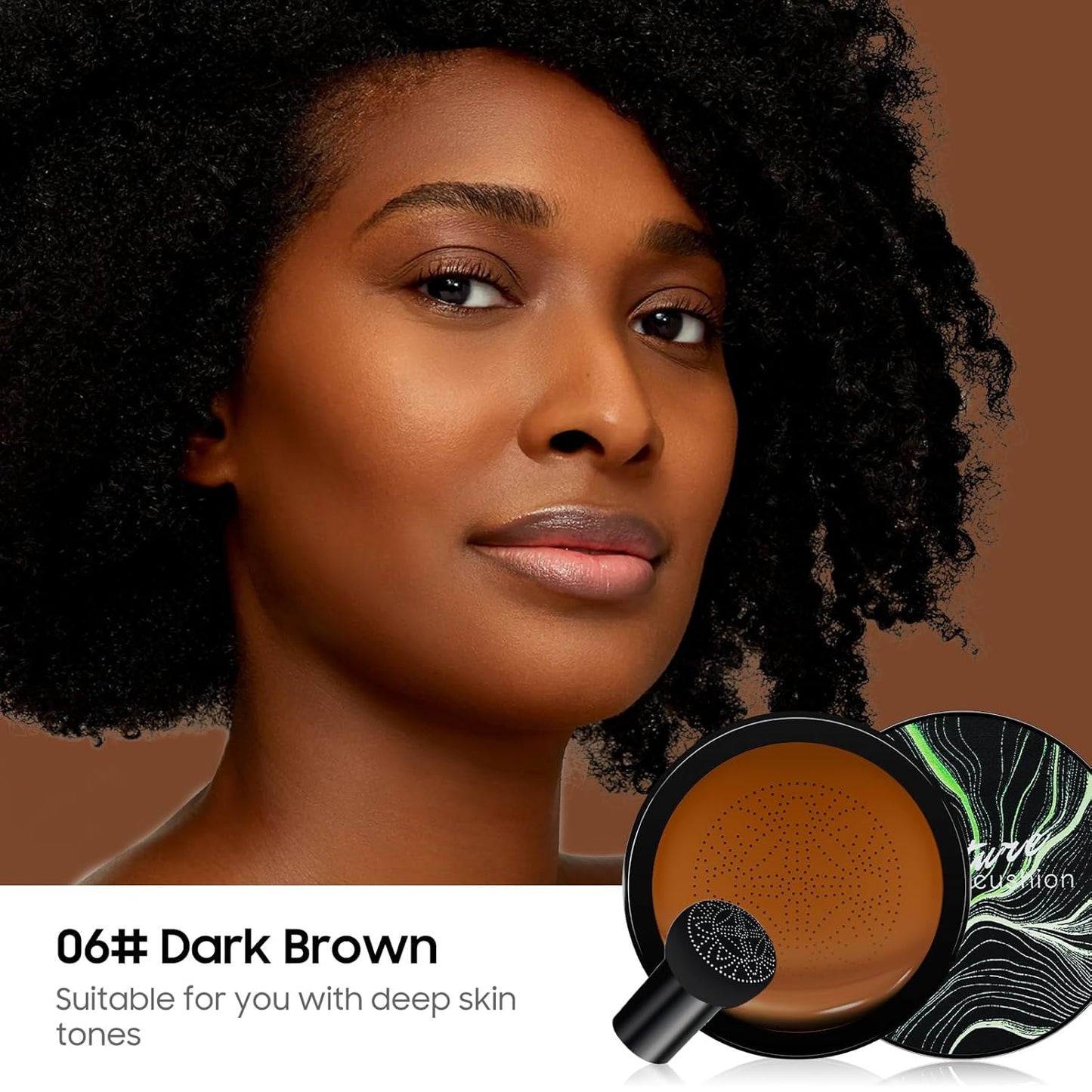 Mushroom Head Air Cushion CC Cream - Moisturizing BB Creams Foundation, Long-Lasting Waterproof New Air Cushion CC Cream Concealer for Even Skin Tone (Dark Brown, 1 PCS)