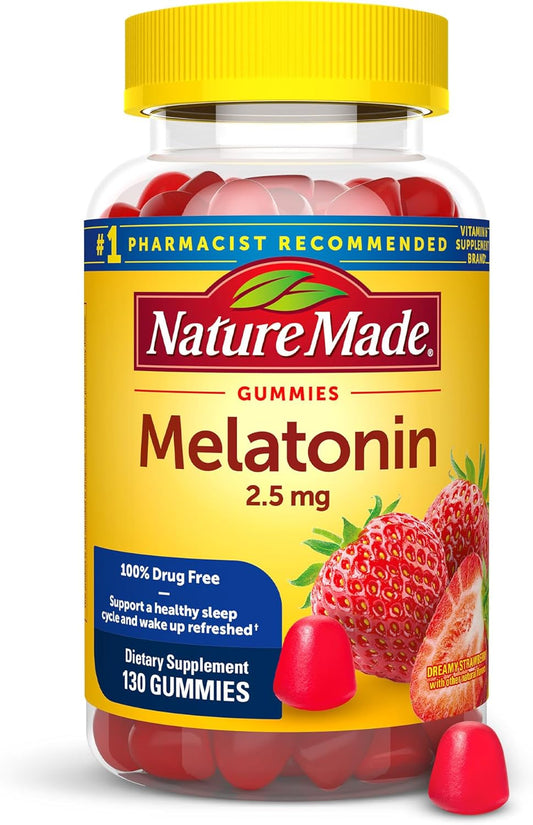 Nature Made Melatonin Gummies 2.5 mg, 100% Drug Free Sleep Aid for Adults, Melatonin Supplement 130 Count, 130 Day Supply