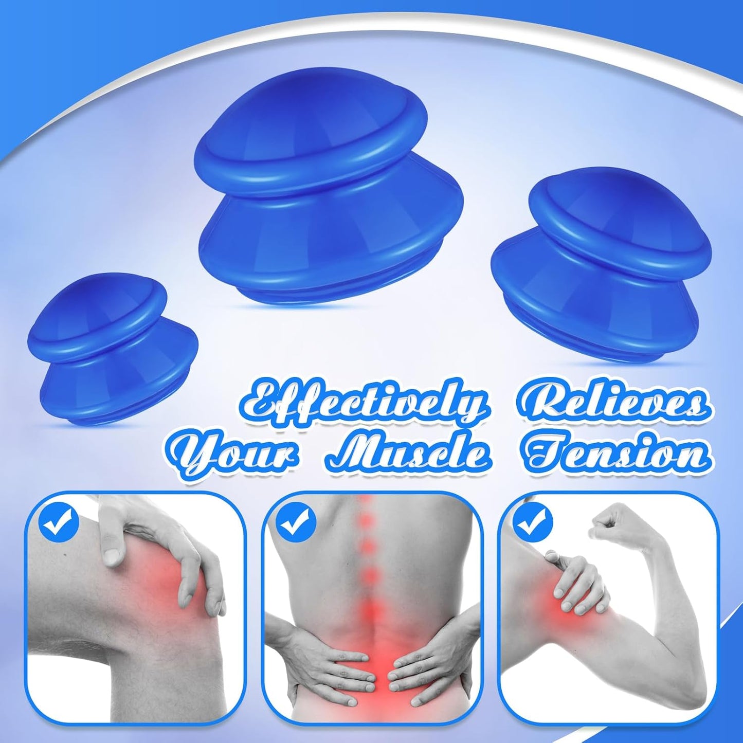 TrelaCo 6 Pcs Cupping Kit for Massage Therapy 3 Sizes Silicone Cupping Set Chinese Massage Therapy for Studio Household Cellulite Joint Pain Muscle Pain(Solid Blue)