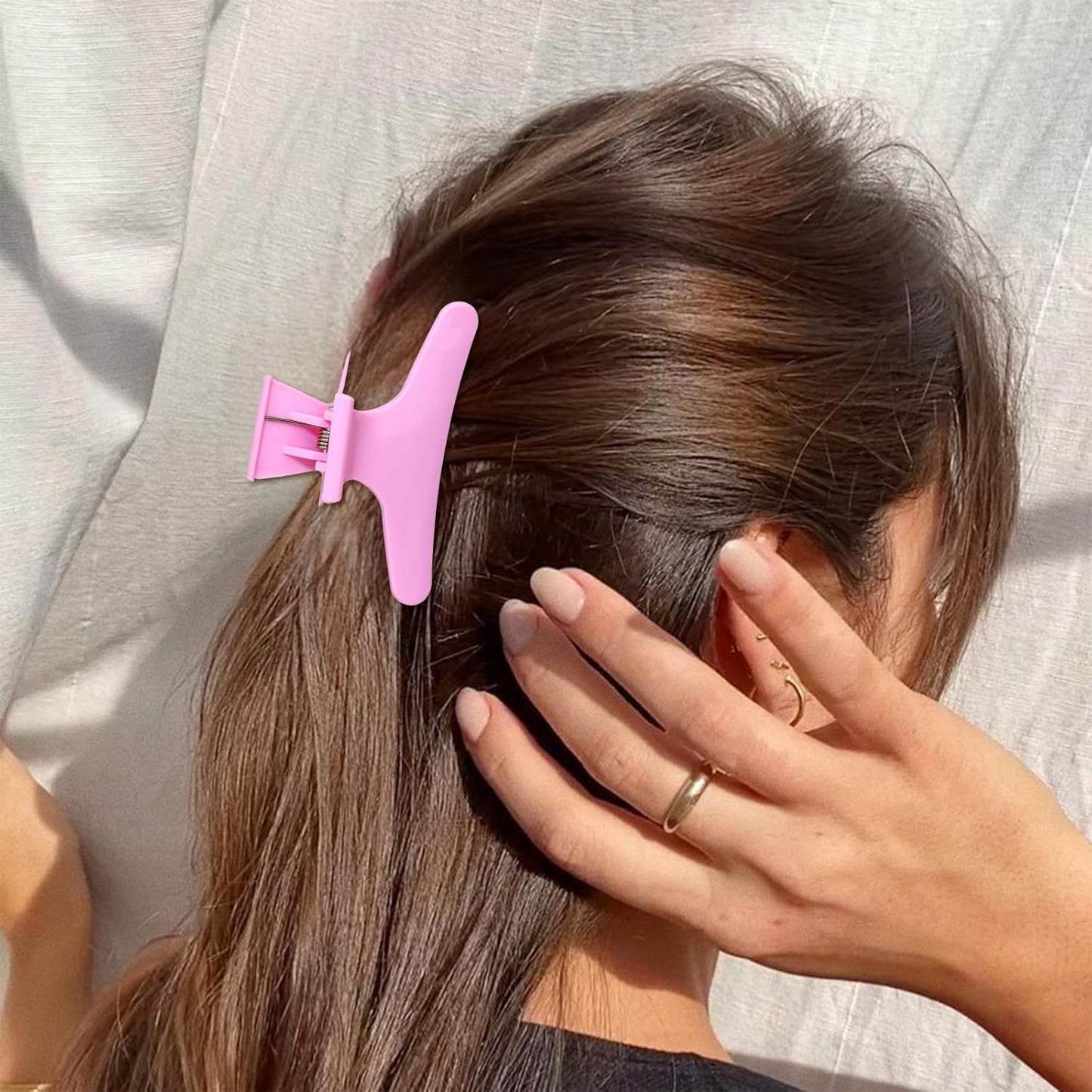 Ondder White Pink Butterfly Hair Claw Clips for Styling and Sectioning - Pro Hair Clamp for Makeup, Cutting, Coloring - Accessories for Women and Girls