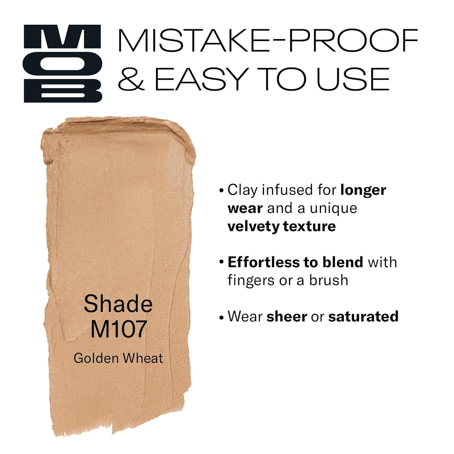 MOB Beauty Cream Clay Eyeshadow M107 – Golden Wheat | Skincare-Infused, Vegan, Cruelty-Free, Blendable Cream-to-Velvet Finish, Buildable Pigment, Clean Eyeshadow in Sustainable, Biodegradable Compact
