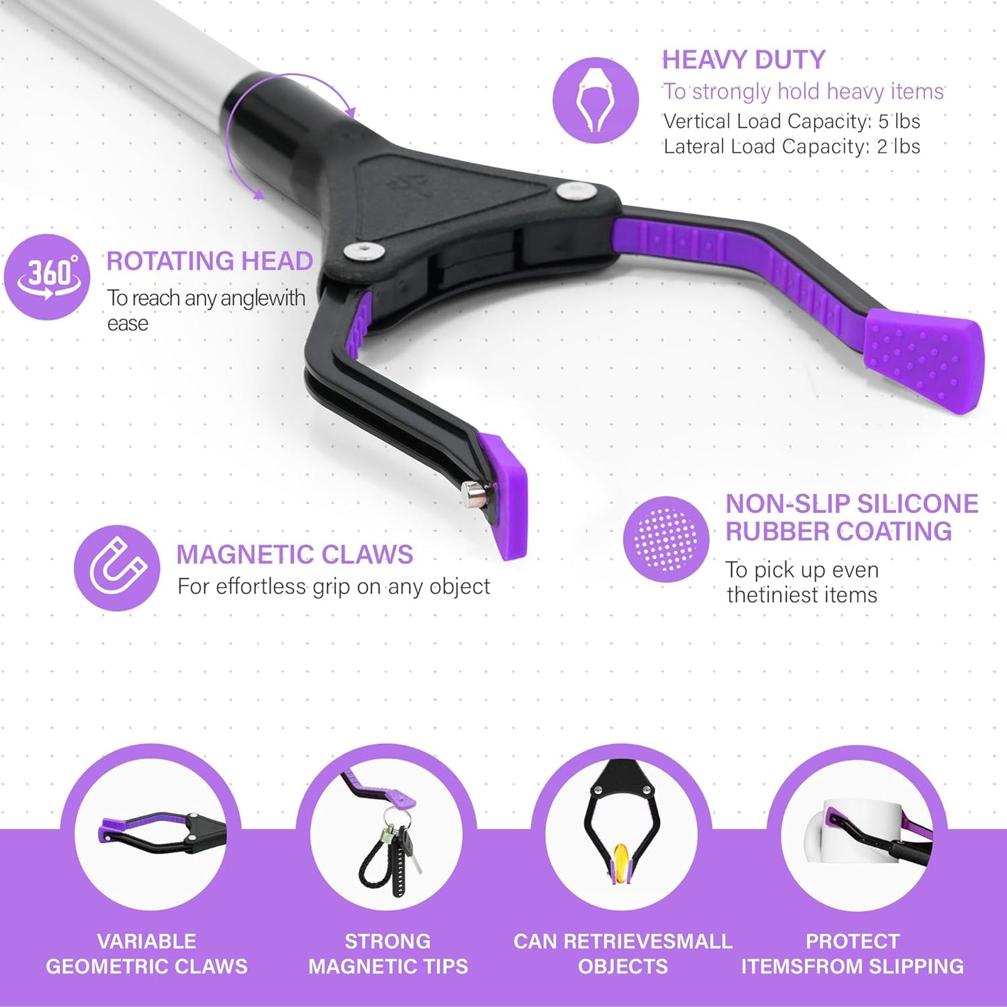 32 inch GrabRunner Folding Reacher Grabber Tool with Magnet(Purple)