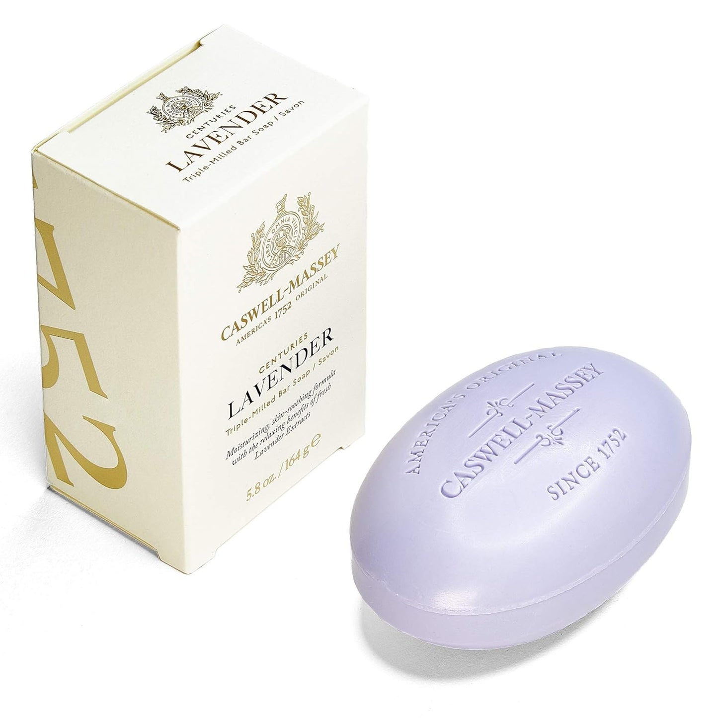 Caswell-Massey Lavender Natural Bar Soap for Women, Moisturizing Triple-Milled Body Soap for Bath, Face & Hands, Soothing Floral Scent, Plant-Based, Essential Oils, Cruelty-Free, Made in USA, 5.8 oz