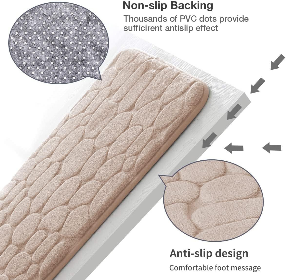 YIHOUSE Memory Foam Bath Mat Cobblestone Bathroom Rugs Super Water Absorbent Bath Mats for Bathroom Machine Washable Bath Rugs(17x24,Khaki)