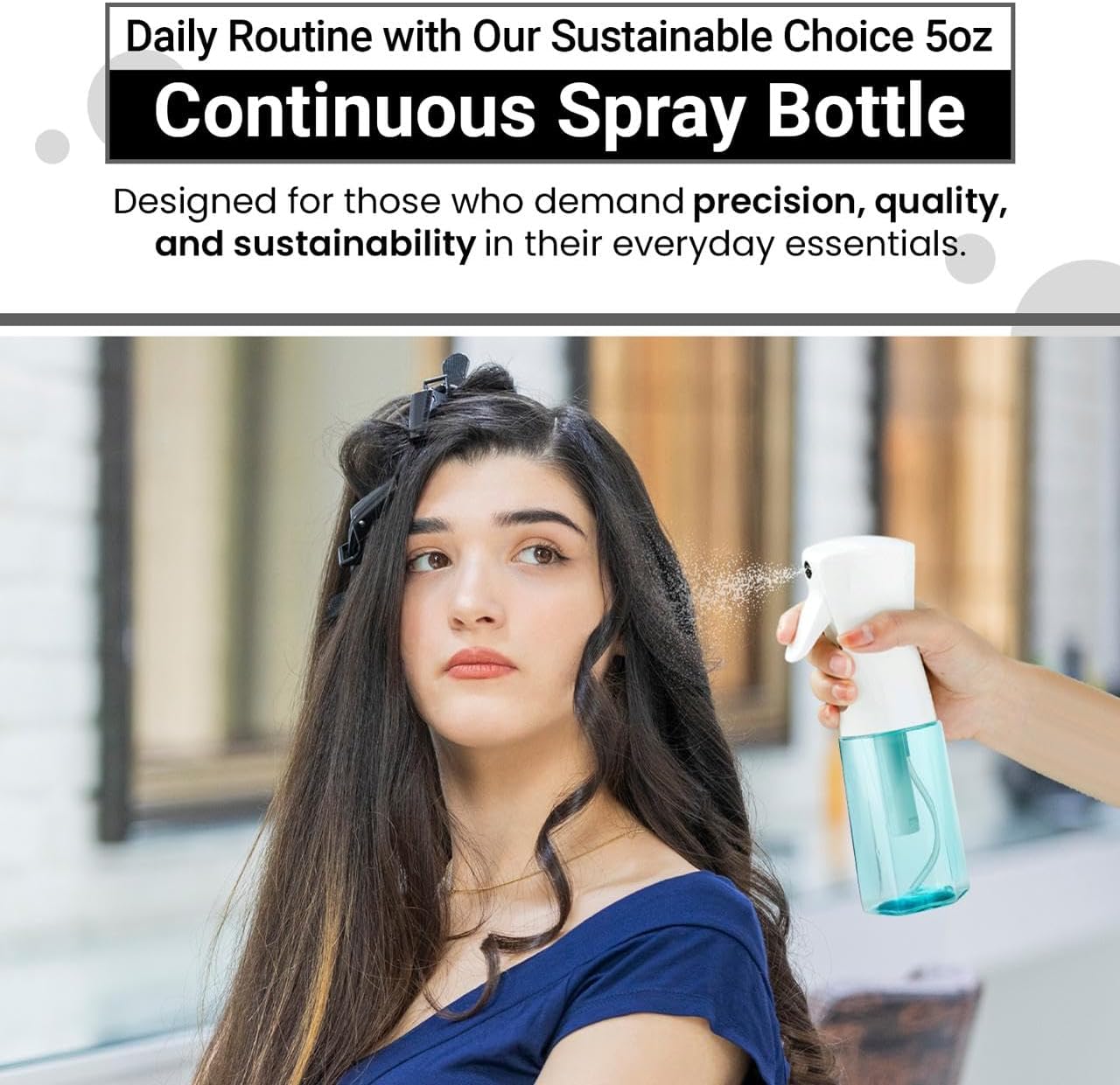 Continuous Mist Spray Bottle – Ultra Fine Mist for Hair Styling, Salon Use, and Versatile Applications – Ideal for Plants, Cleaning, and Travel – 5 oz Sky Blue Octagon Shape Empty Bottle