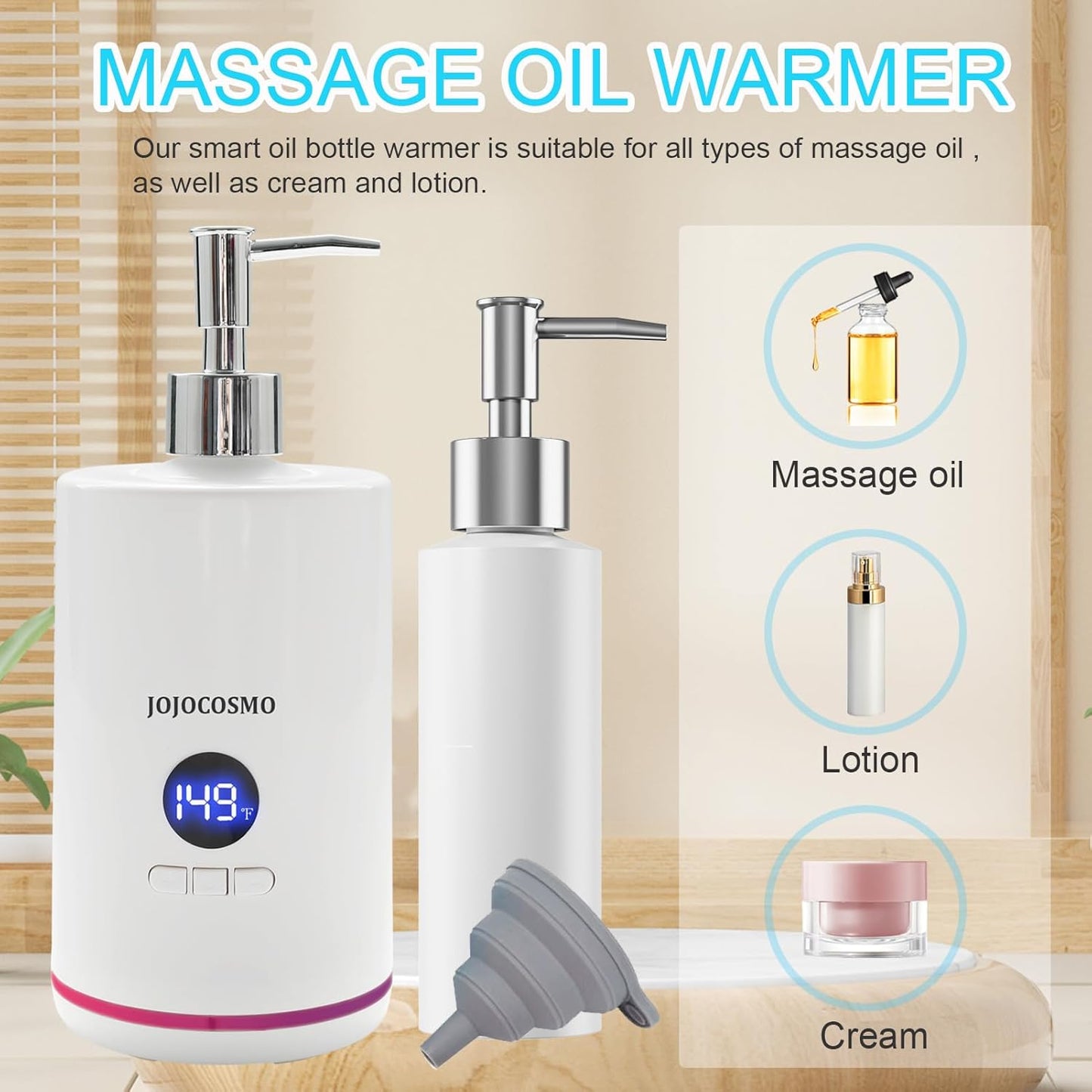 Massage Oil Warmer, Professional Lotion Warmer Heater,Automatic Massage Bottles Warmer Heated Oil Lotion Cream for Salon, Barber Shops, Home, with Two Oil Bottle Dispenser