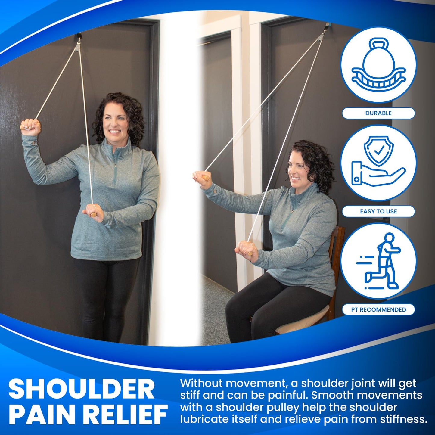 RangeMaster Econo Ranger Shoulder Pulley │ Physical Therapy Exercises │ Aids in Recovery and Rehabilitation │ Increases Mobility │ Wooden Handles for Comfort │ Metal Bracket Door Attachment