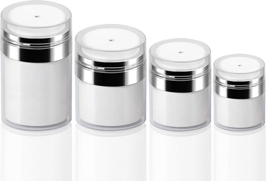 4Pack Airless Pump Jars Mixed(0.5oz+1.0oz+1.7oz+3.5oz) Lotion Dispenser Bottle with Pump, Moisturizer Travel Containers for Skincare Face Makeup