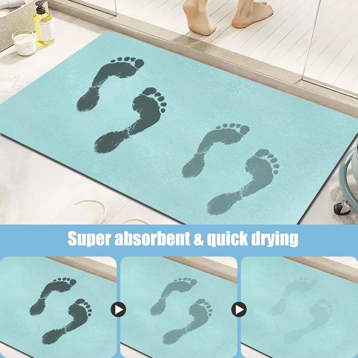 Diatomaceous Earth Bath mat Bathroom Rugs Super Absorbent Quick Dry Non Slip Bath Mat Thin Bathroom Floor Mats Fit Under Door-Shower Rug for in Front of Bathtub Shower, Green, 15.7"*23.6"