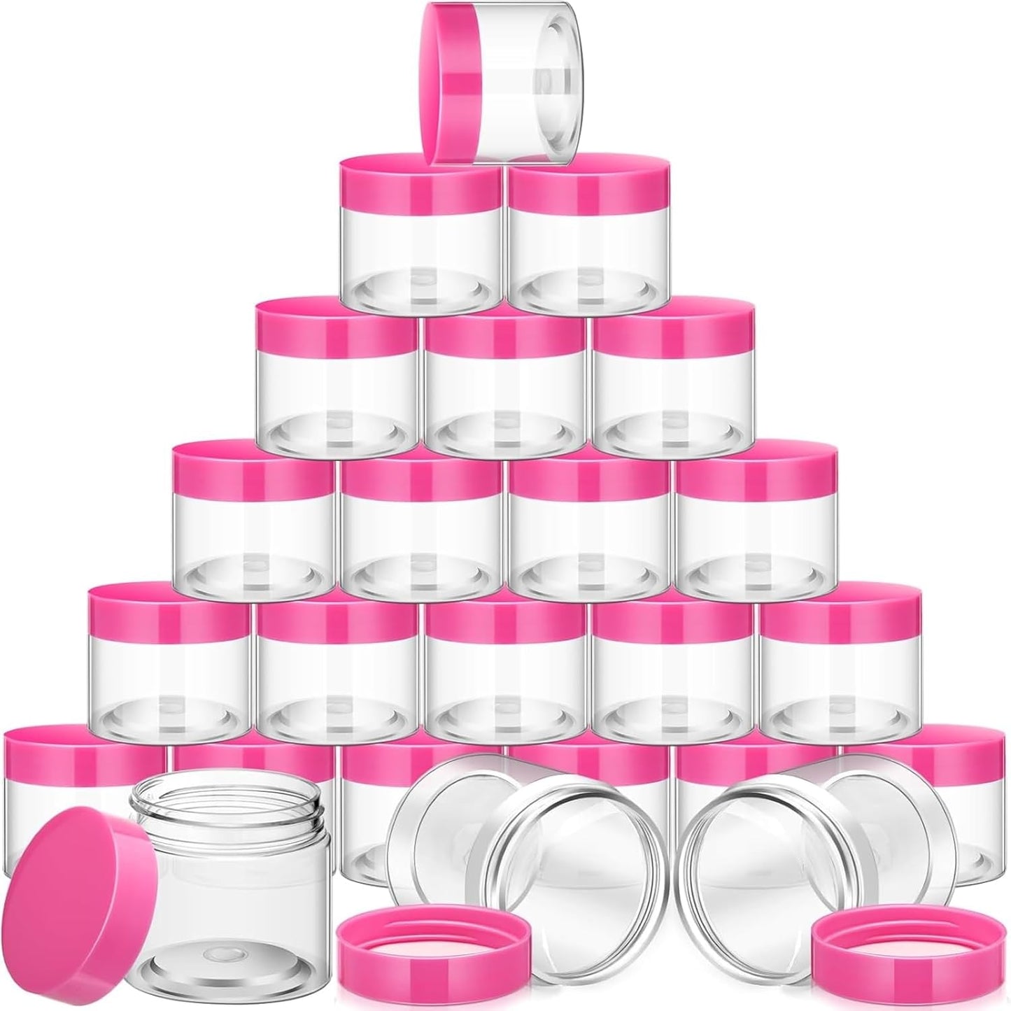 SATINIOR 12 Pack 16 oz Plastic Container Jars with Lids Round Clear Travel Cosmetic Container Slime Jars for Toiletries, Lotion, Cream, Ointments, Makeup, Rhinestone, Samples, Kitchen Storage(Pink)