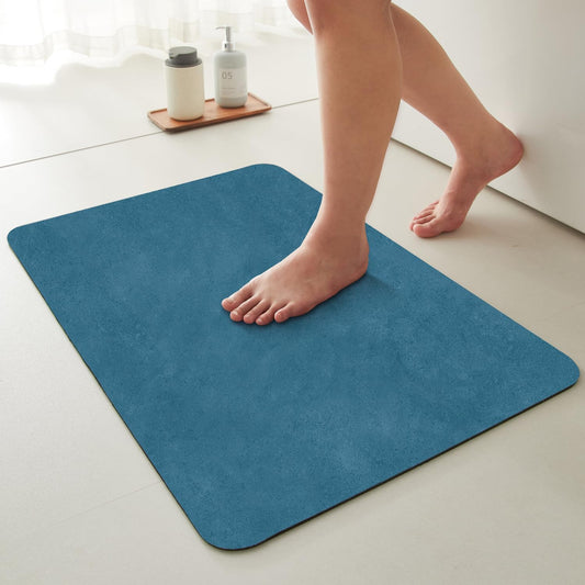 Bathroom Mat Quick Dry, Bathroom Rugs Non Slip Washable Thin Absorbent Bath Mat Fits Under Door Bathroom Floor Mat Perfect for Bath, Shower, or Sink 24"x36" Denim Blue