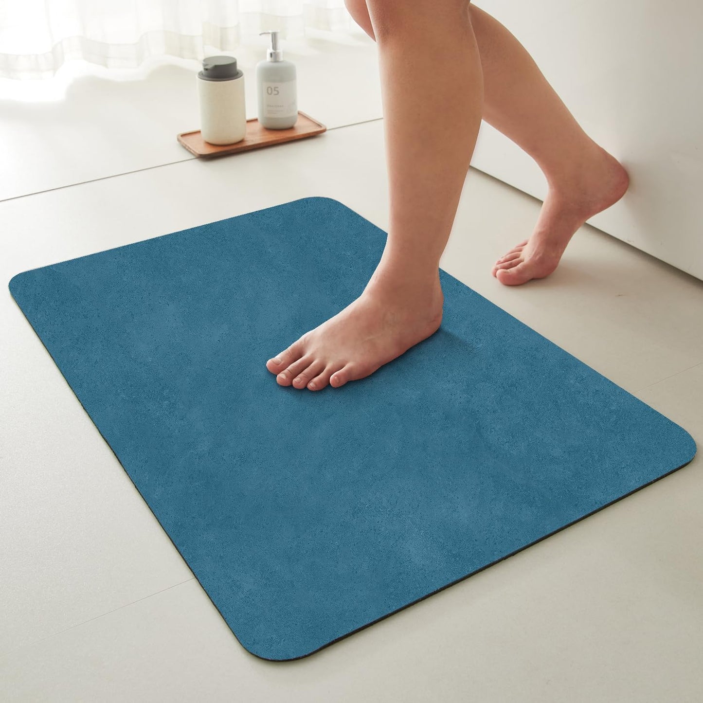 Bathroom Mat Quick Dry, Bathroom Rugs Non Slip Washable Thin Absorbent Bath Mat Fits Under Door Bathroom Floor Mat Perfect for Bath, Shower, or Sink 36"x48" Denim Blue
