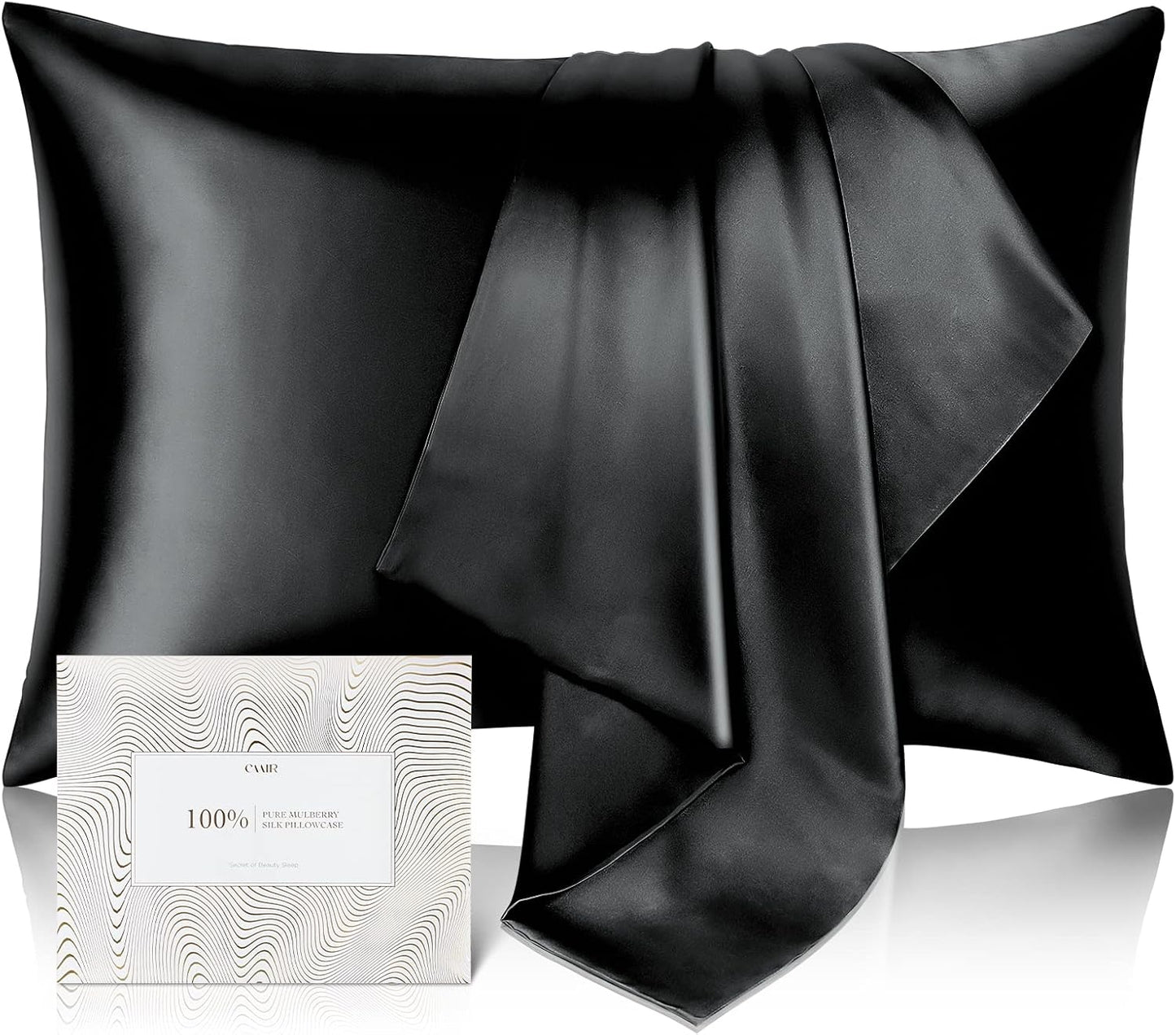 100% Pure Mulberry Silk Pillowcase for Hair and Skin - Allergen Resistant Dual Sides,600 Thread Count Silk Bed Pillow Cases with Hidden Zipper,1pc,King Size,Black