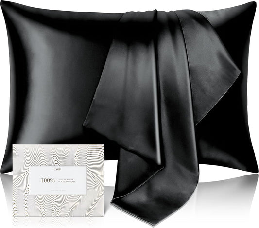100% Pure Mulberry Silk Pillowcase for Hair and Skin - Allergen Resistant Dual Sides,600 Thread Count Silk Bed Pillow Cases with Hidden Zipper,1pc,King Size,Black