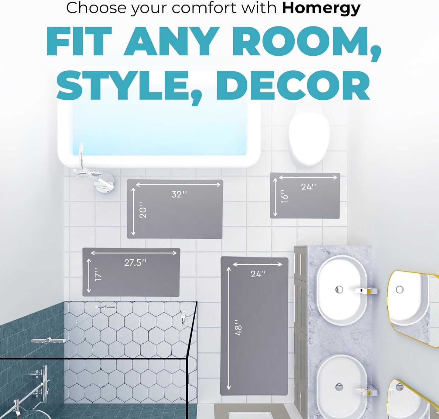 Homergy Bath Mat – Super‑Absorbent & Quick‑Dry with Non‑Slip Rubber Backing, Machine Washable & Odor Resistant – 18x28 in, Gray