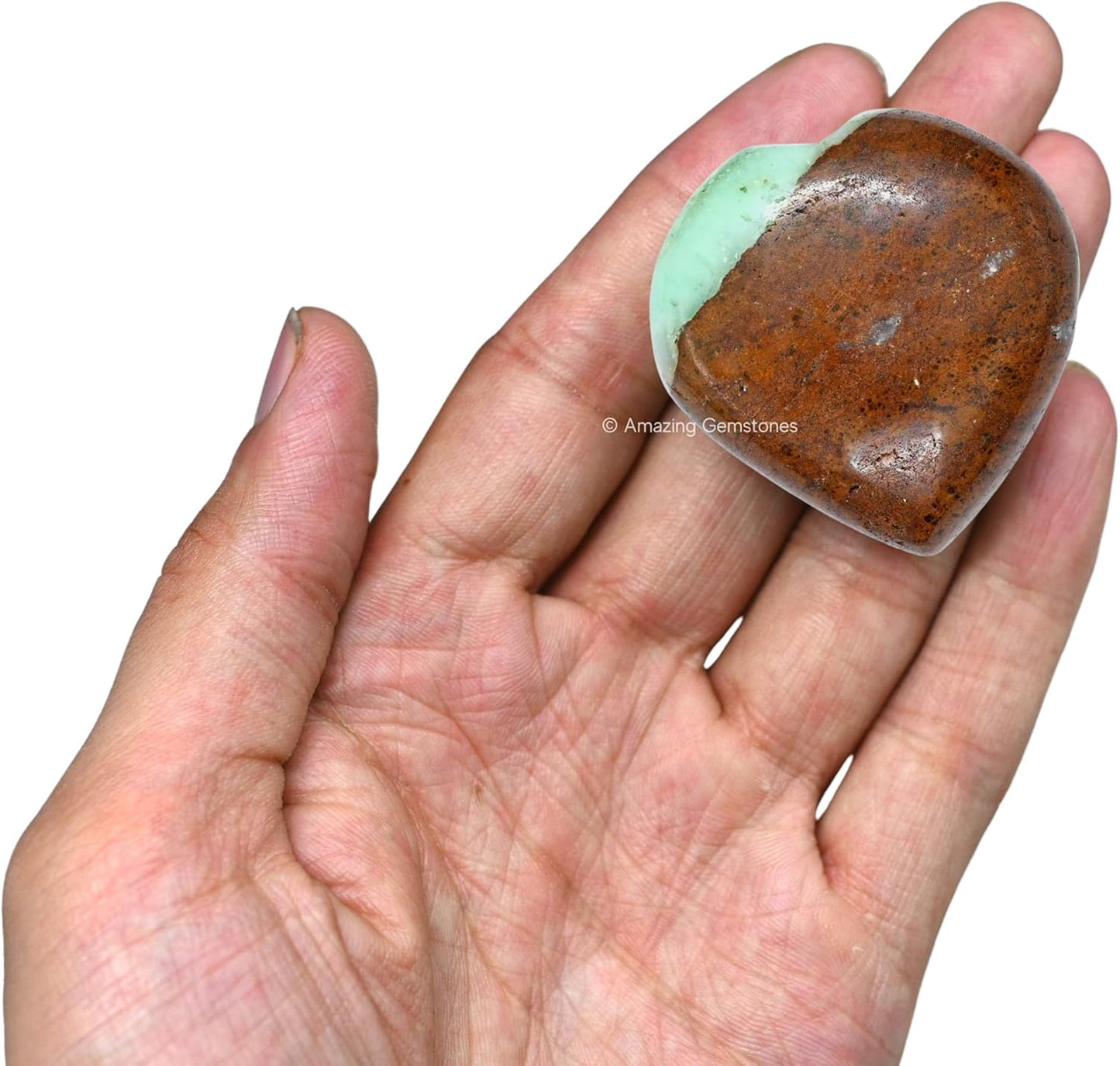 Amazing Gemstone Chrysoprase Crystal Heart Palm Stone - Pocket Massage Worry Stone for Natural Body Chakra Balancing, Reiki Healing and Crystal Grid