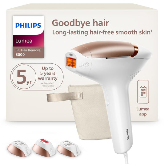Philips Lumea 8000 Series IPL Hair Removal Device - Permanent Visible Hair Reduction Done at Home, SenseIQ Technology, 3 Attachments for Body, Face & Sensitive Areas, for Women & Men, BRI937/03
